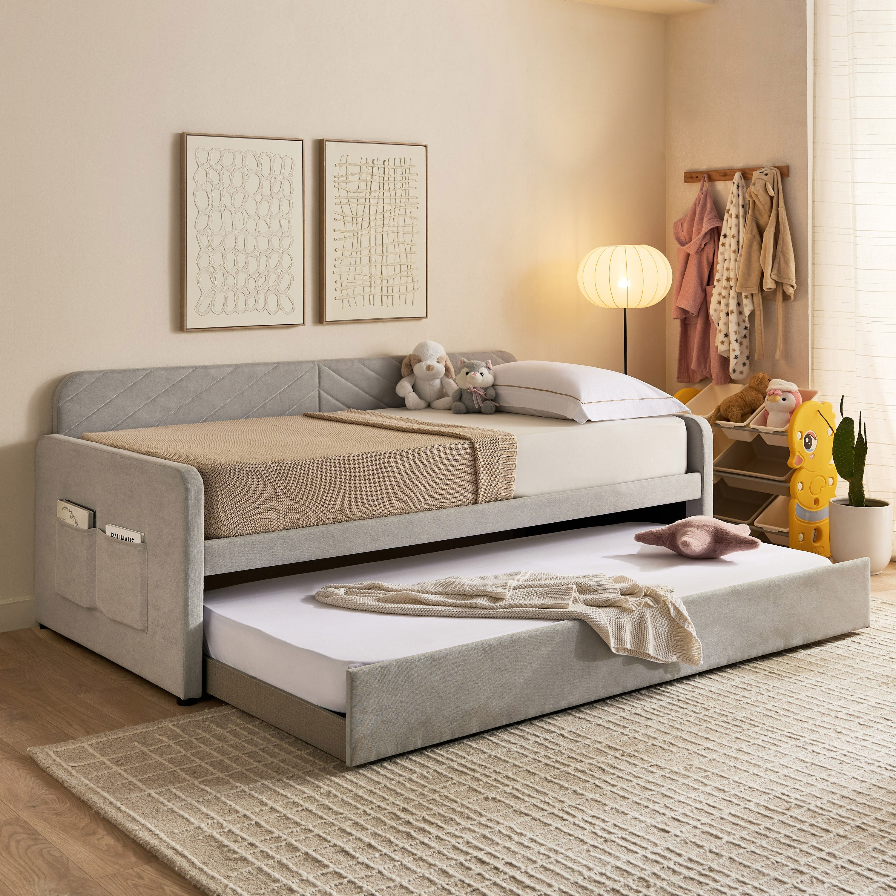 Movo Nordica Civita Upholstered Day Bed with Pull-Out Bed - 90x200 cm-hbxfurniture-bedsandbedsets-daybeds-image-9