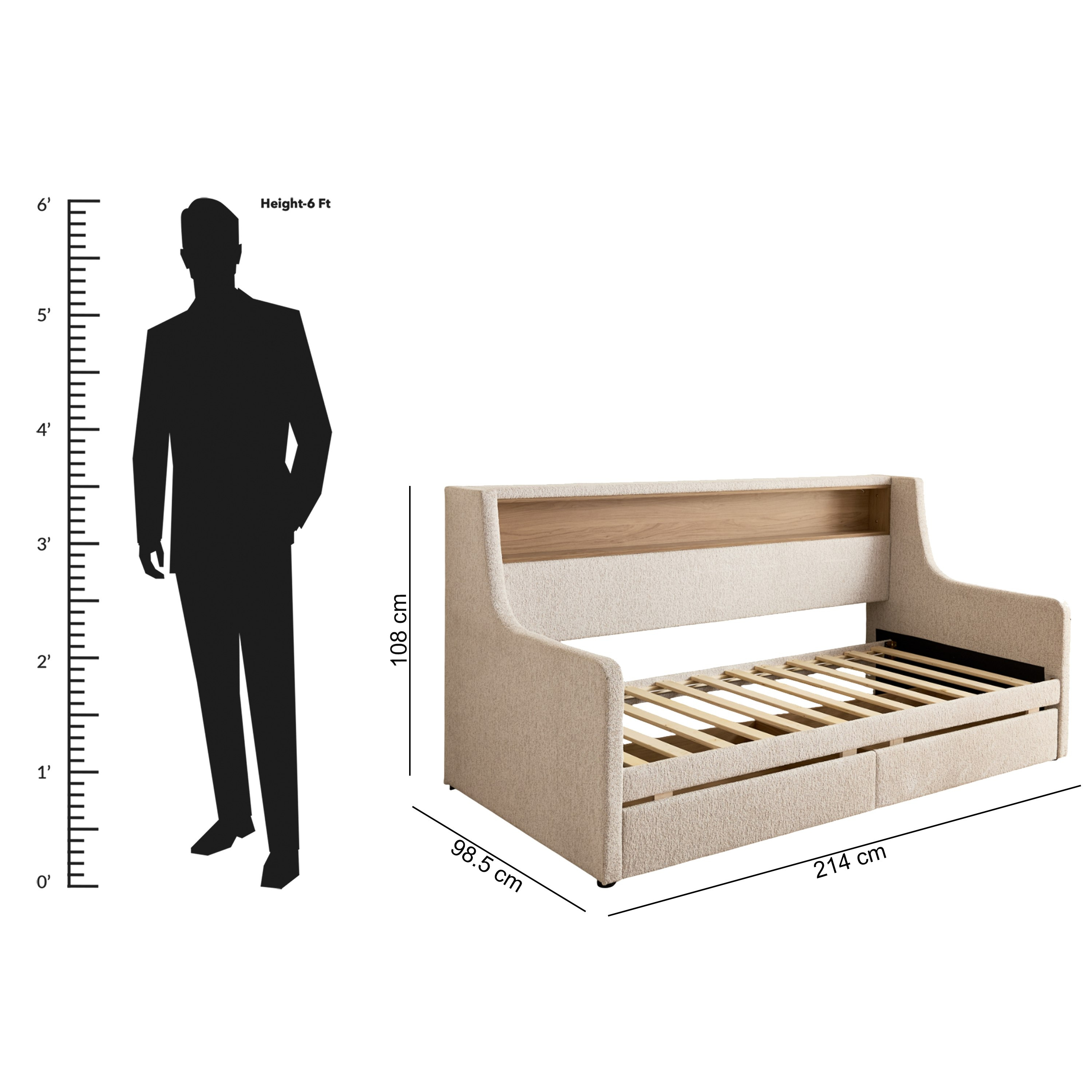 Movo Java Calabro Smart Upholstered Single Day Bed with 2-Drawers - 90x200 cm-hbxfurniture-bedsandbedsets-daybeds-image-11