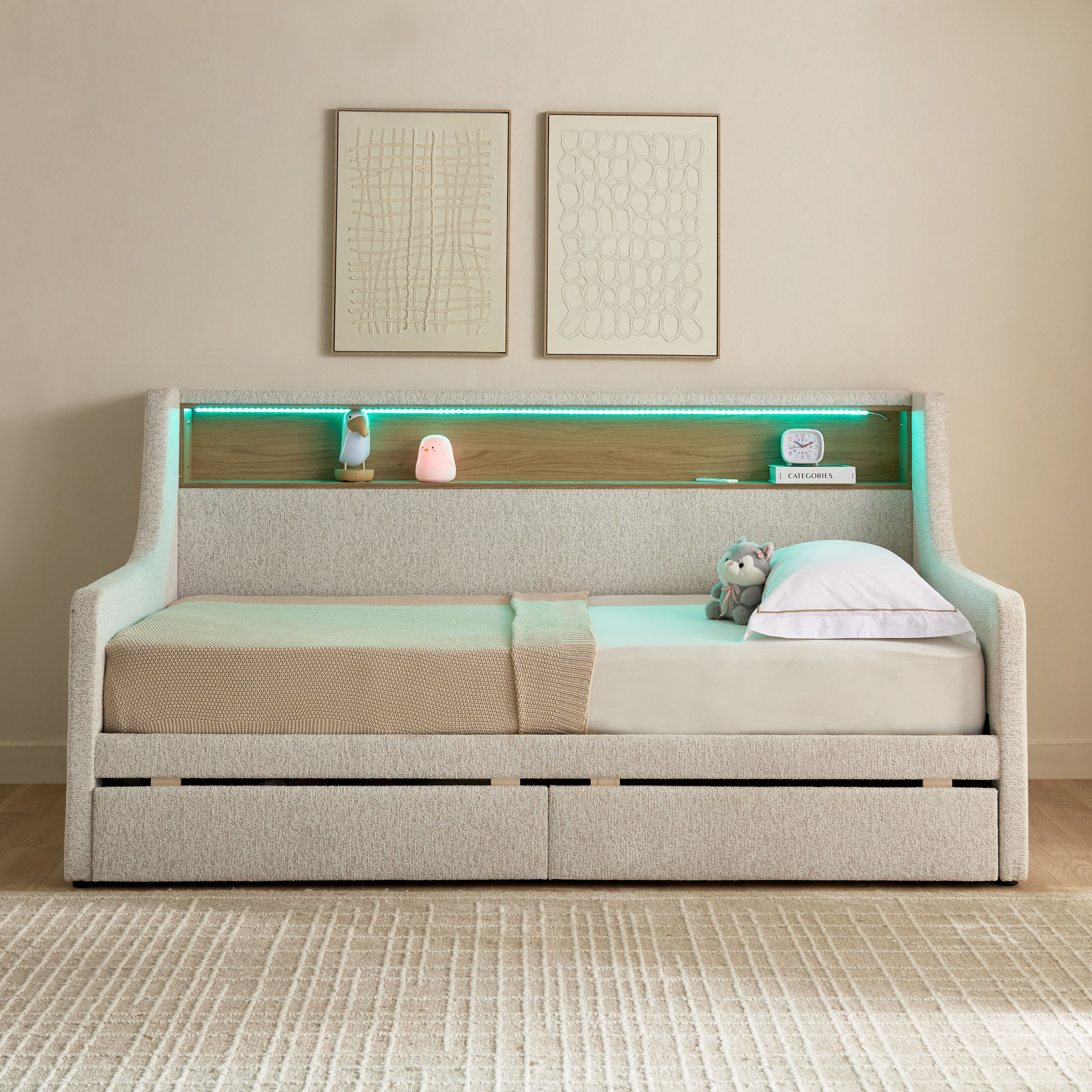 Movo Java Calabro Smart Upholstered Single Day Bed with 2-Drawers - 90x200 cm-hbxfurniture-bedsandbedsets-daybeds-image-2