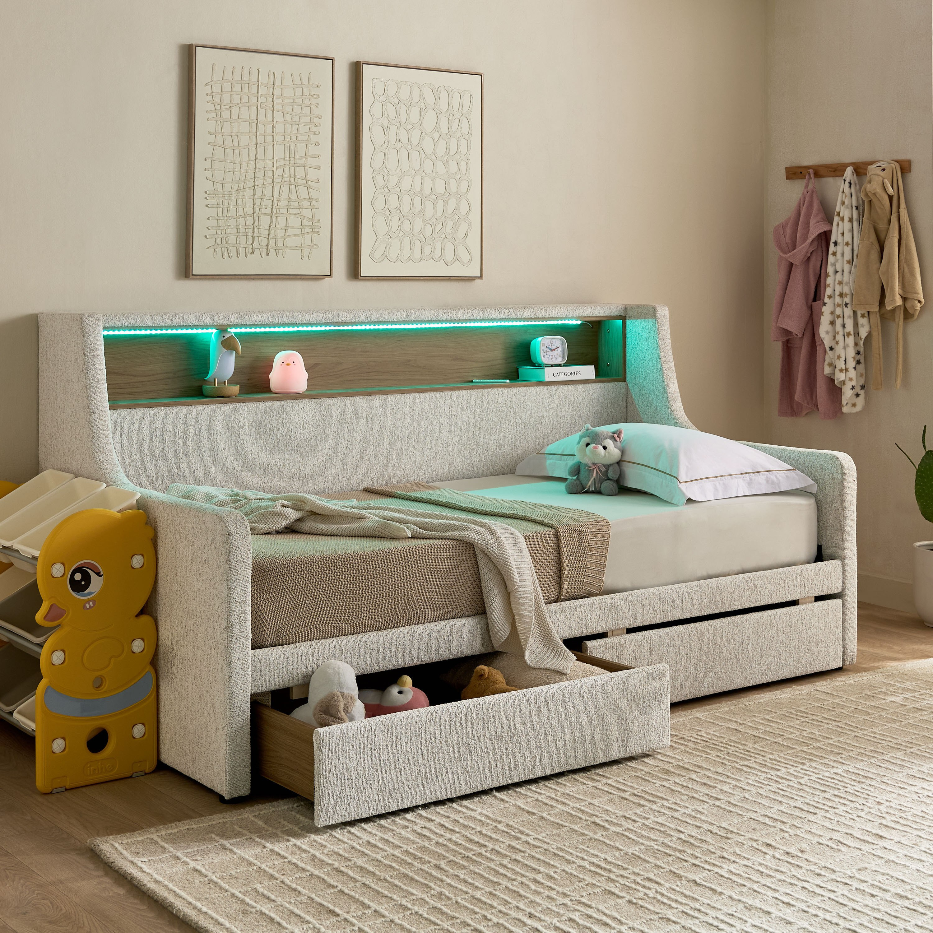 Movo Java Calabro Smart Upholstered Single Day Bed with 2-Drawers - 90x200 cm-hbxfurniture-bedsandbedsets-daybeds-image-9