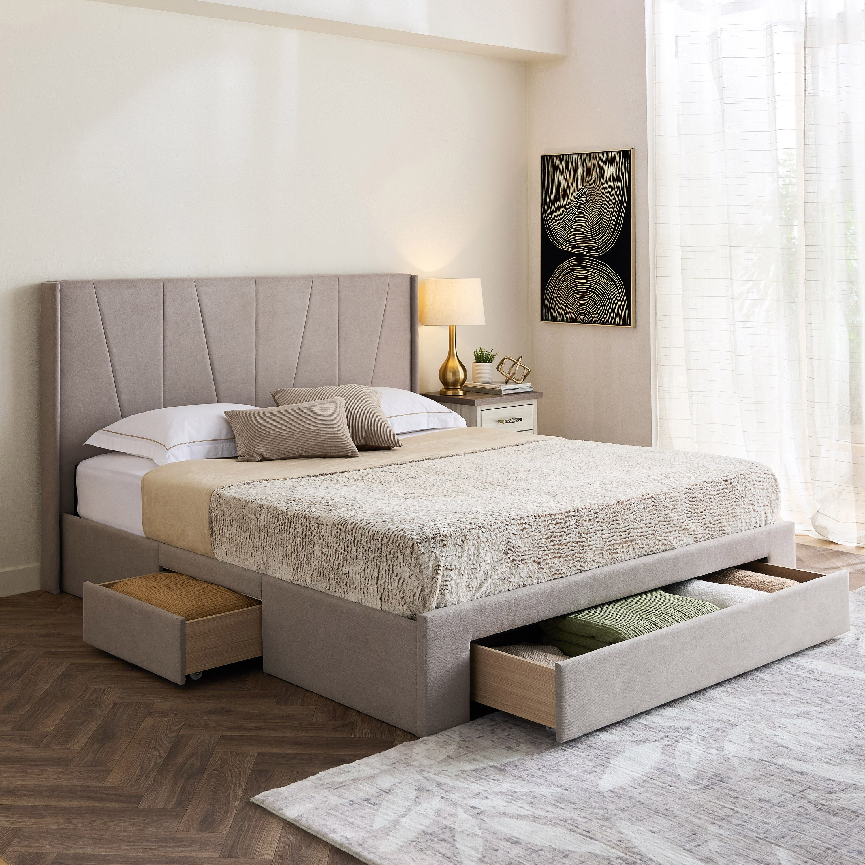Movo Angelic Montero Nxt Upholstered Queen Bed with 3 Drawers - 160x200 cm-hbxbedroom-bedsandbedsets-beds-queen-image-2