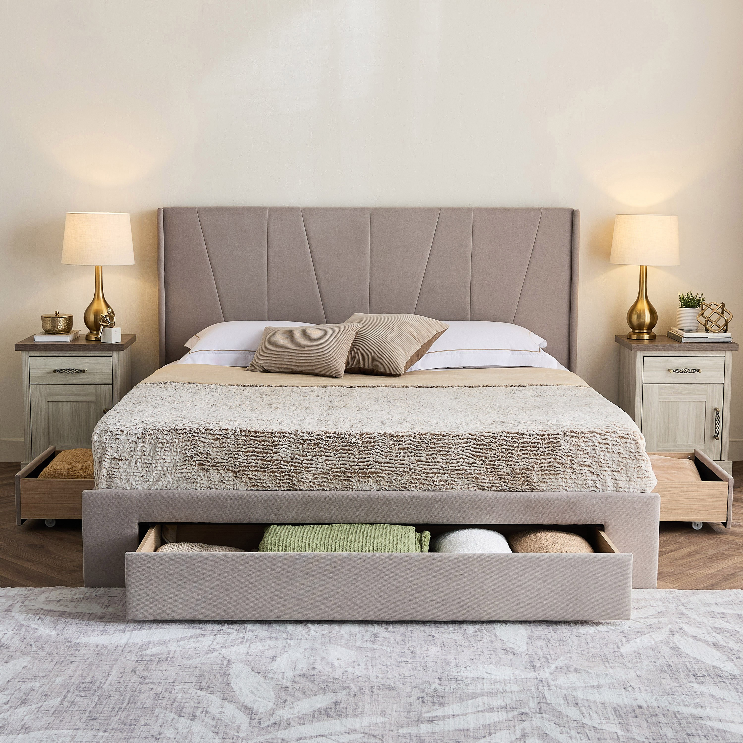 Movo Angelic Montero Nxt Upholstered Queen Bed with 3 Drawers - 160x200 cm-hbxbedroom-bedsandbedsets-beds-queen-image-4