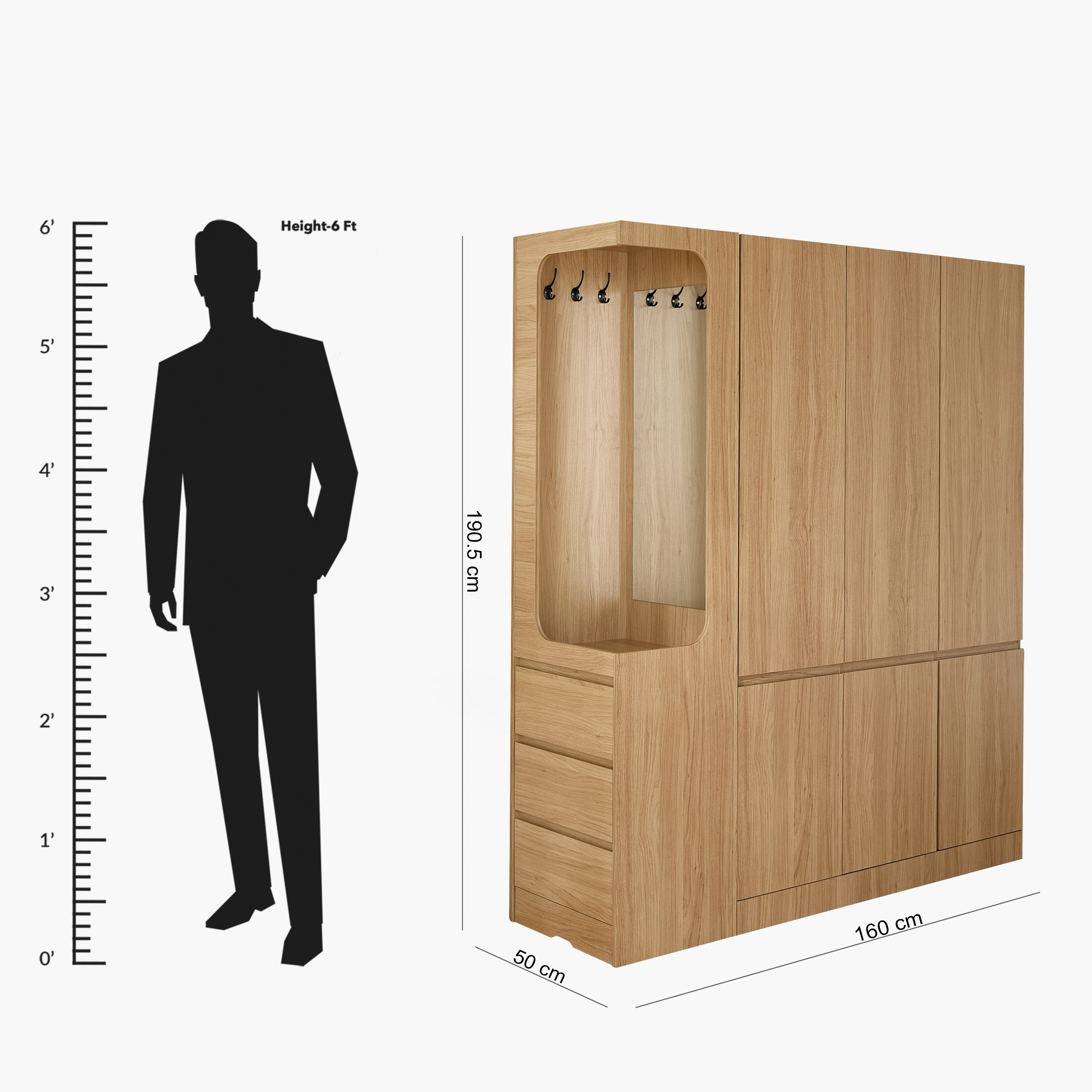 خزانة ملابس 3 أبواب مع 3 أدراج مع علاقات ومرآة - كومباكتو من موڤو-hbxfurniture-wardrobes-image-12