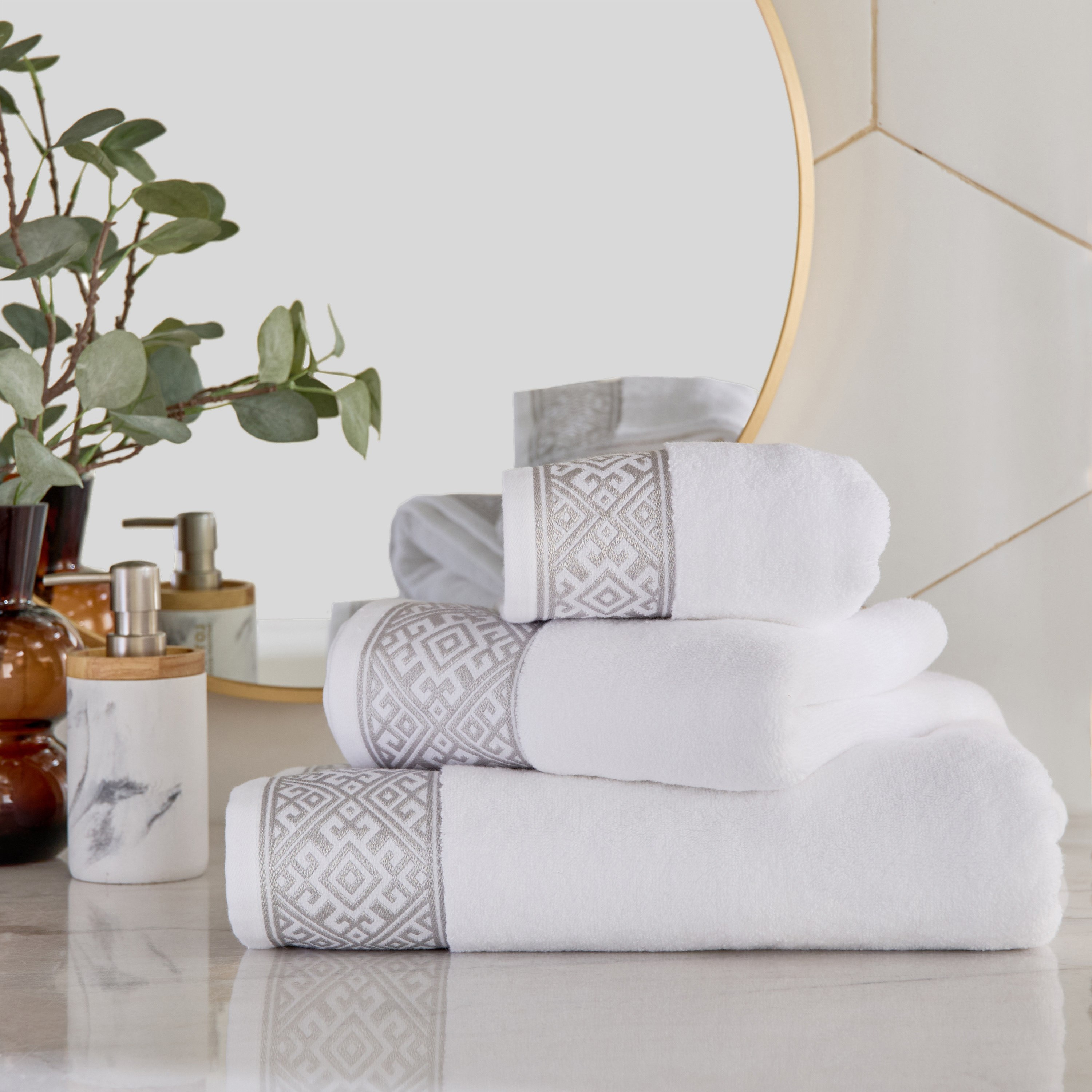 White Haven Geo Lux Cotton Zero Twist Hand Towel - 50x90 cm-hbxbathroom-bathroomtextiles-image-4