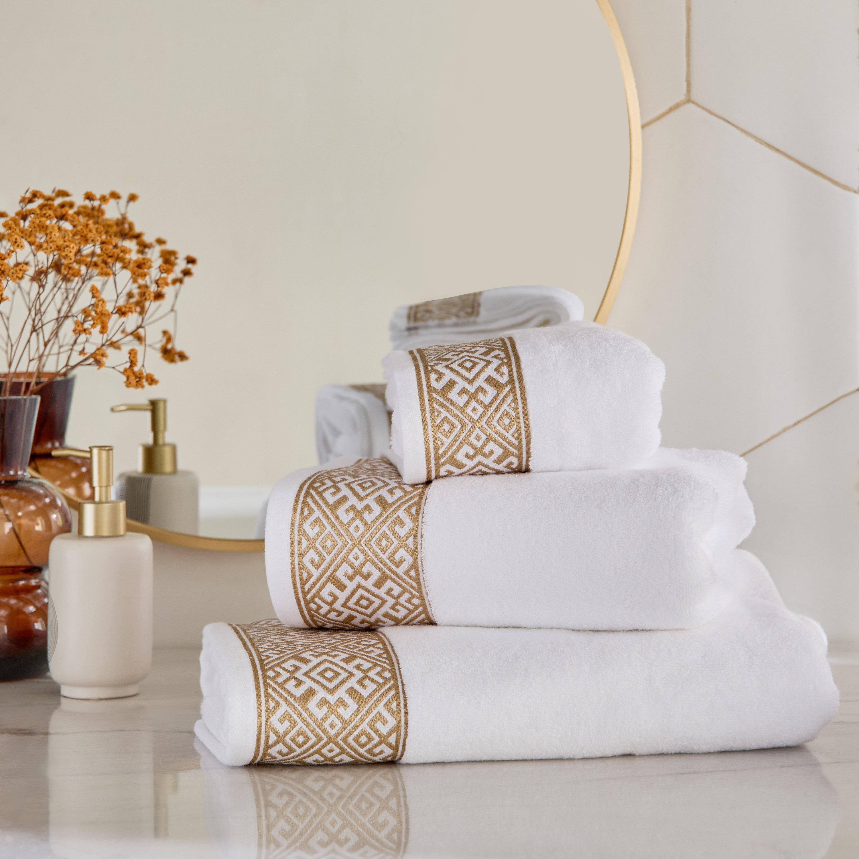 White Haven Geo Lux Cotton Zero Twist Hand Towel - 50x90 cm-hbxbathroom-bathroomtextiles-image-4