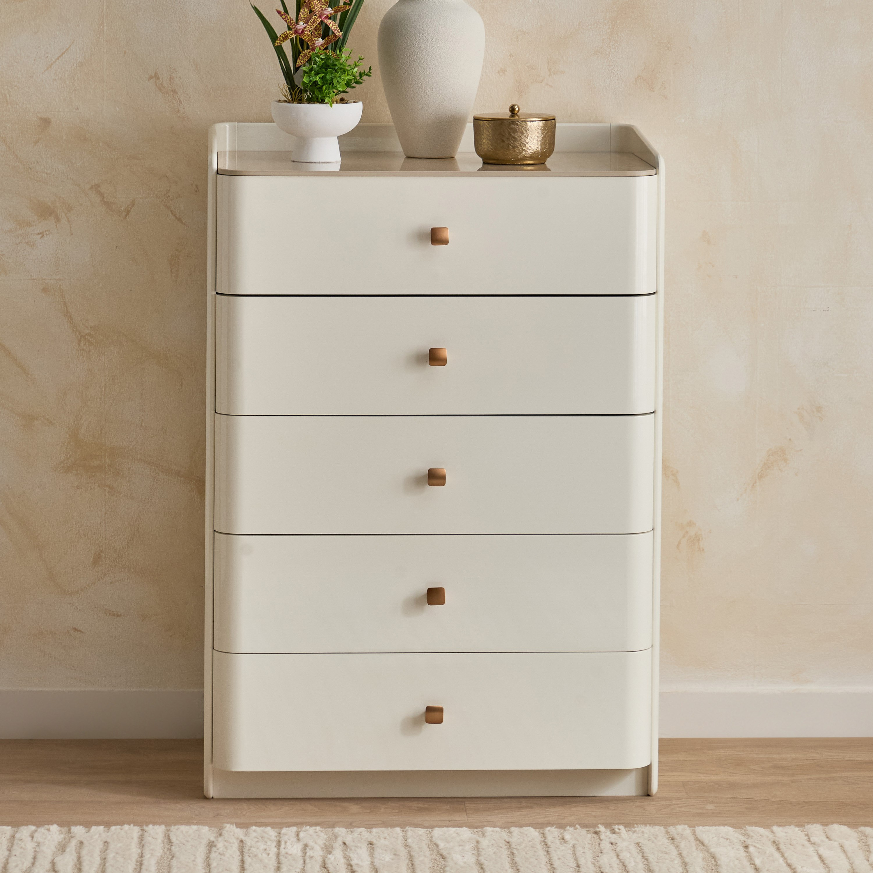 Umbria Chester High Gloss Sintered Stone Top Chest Of 5 Drawers-hbxfurniture-dressersandchests-chestofdrawers-image-2