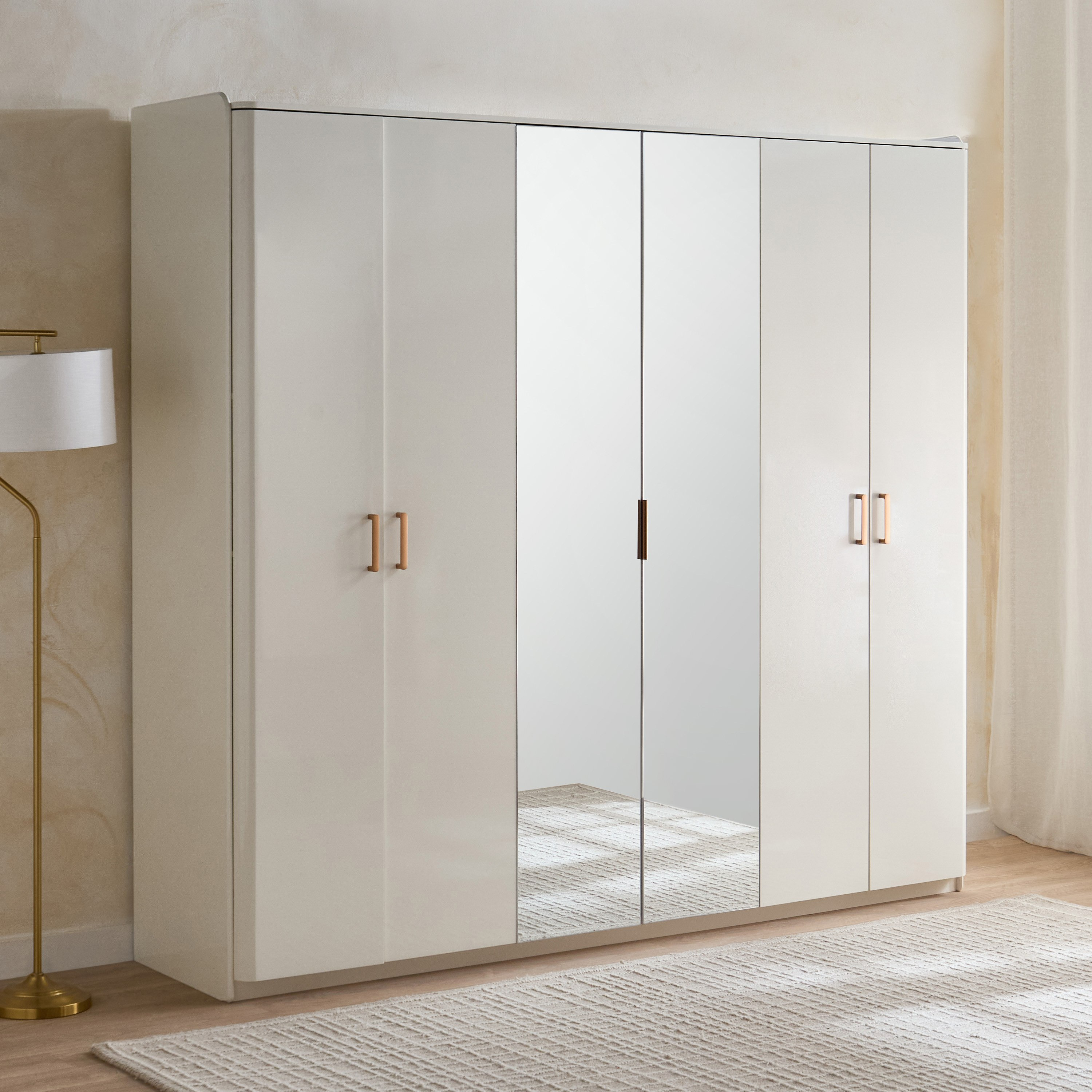 Umbria 6-Door Wardrobe with Drawer and High Gloss Mirror-hbxfurniture-wardrobes-image-1
