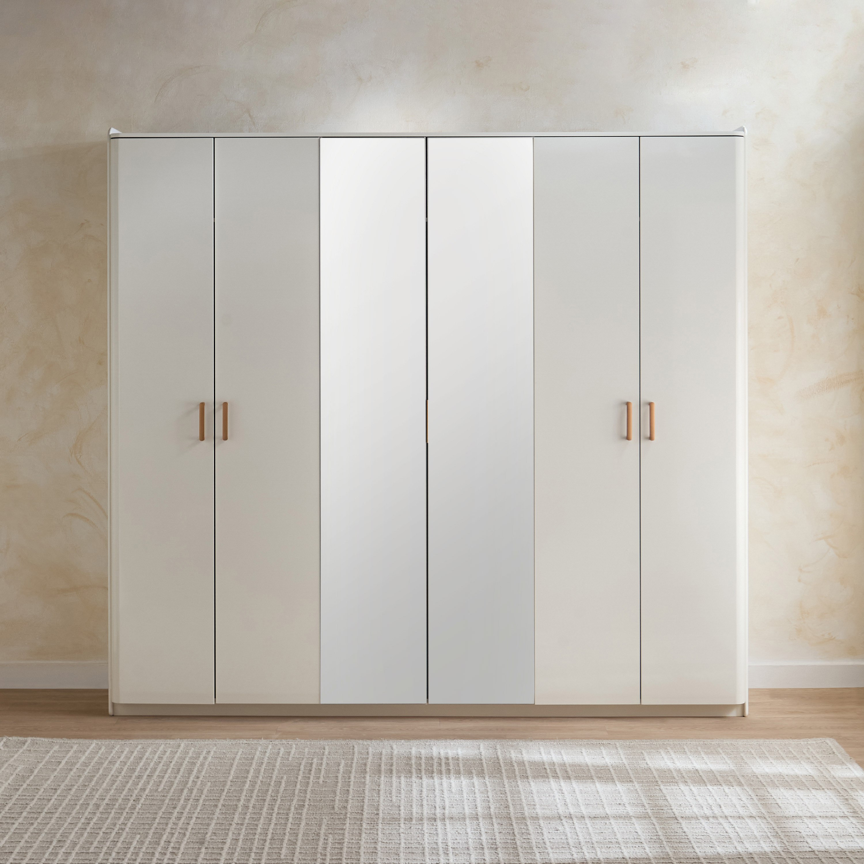 Umbria 6-Door Wardrobe with Drawer and High Gloss Mirror-hbxfurniture-wardrobes-image-2