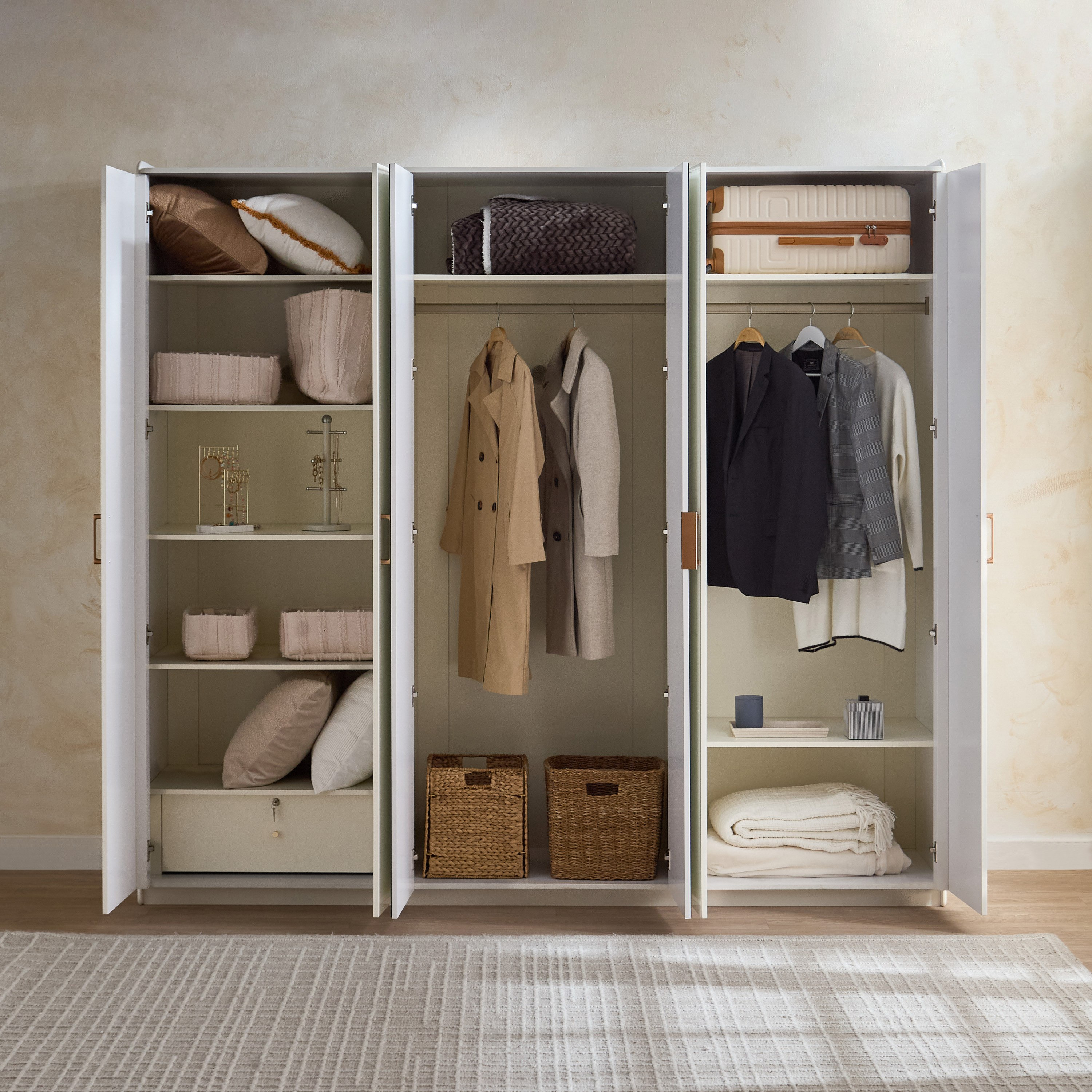 Umbria 6-Door Wardrobe with Drawer and High Gloss Mirror-hbxfurniture-wardrobes-image-3