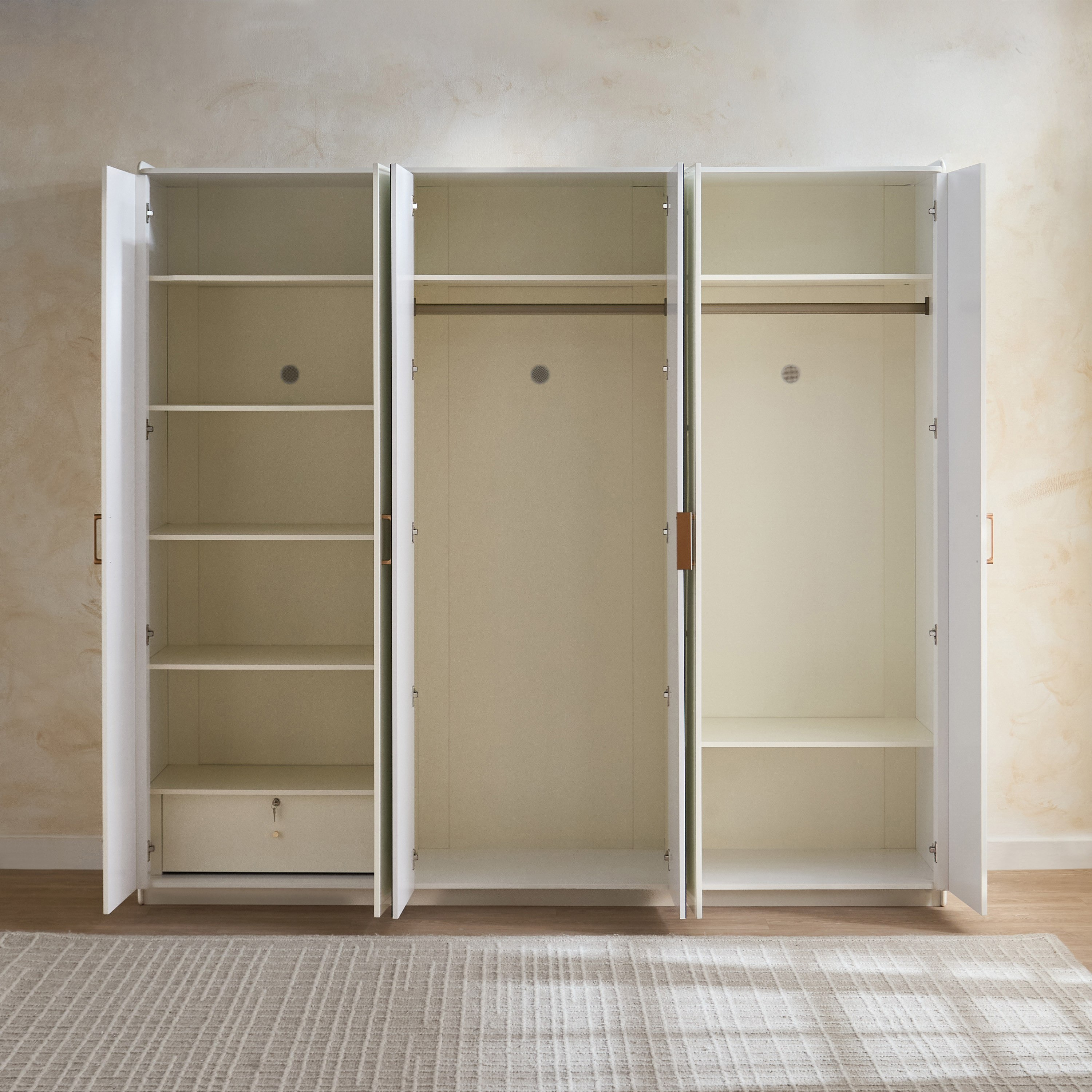 Umbria 6-Door Wardrobe with Drawer and High Gloss Mirror-hbxfurniture-wardrobes-image-4