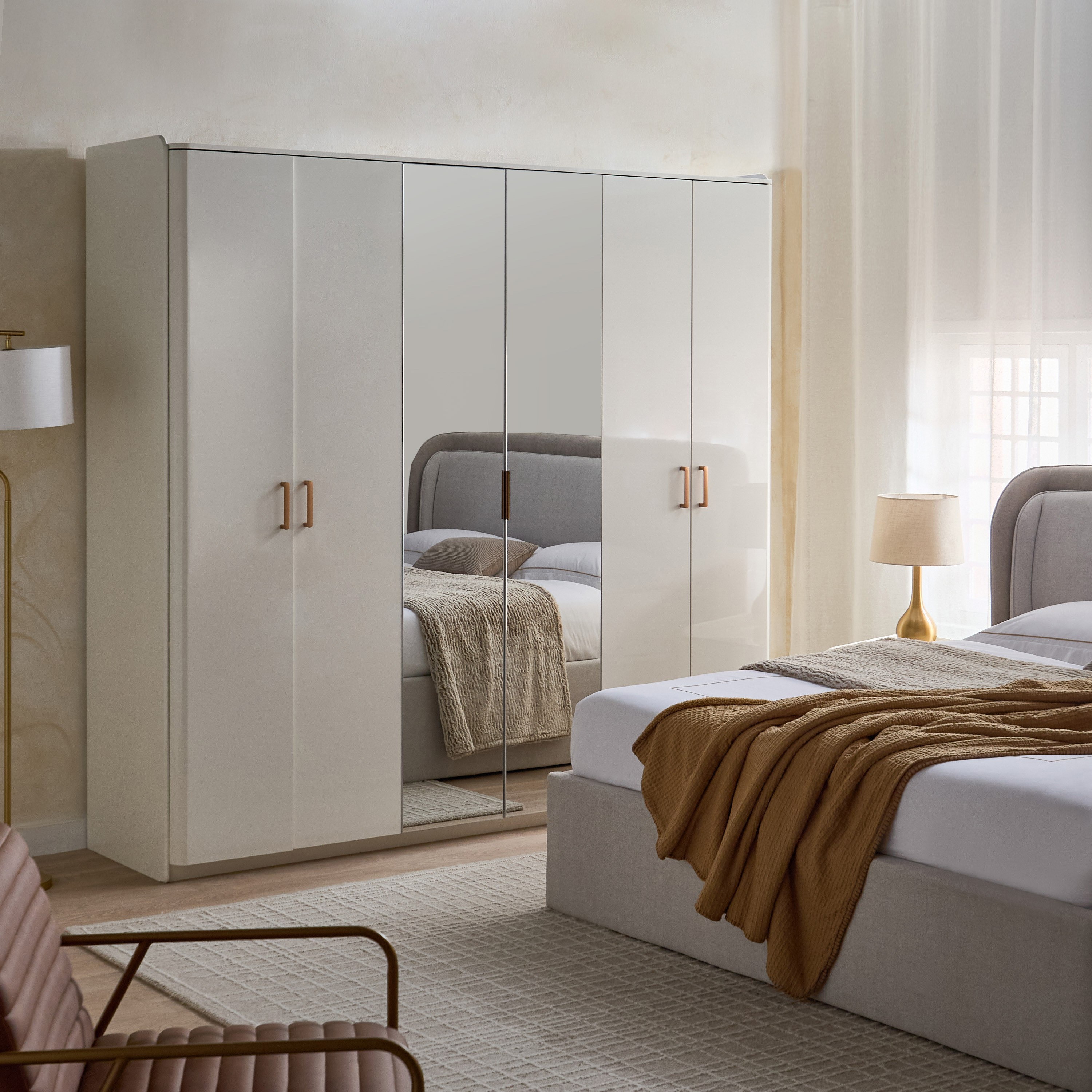 Umbria 6-Door Wardrobe with Drawer and High Gloss Mirror-hbxfurniture-wardrobes-image-9