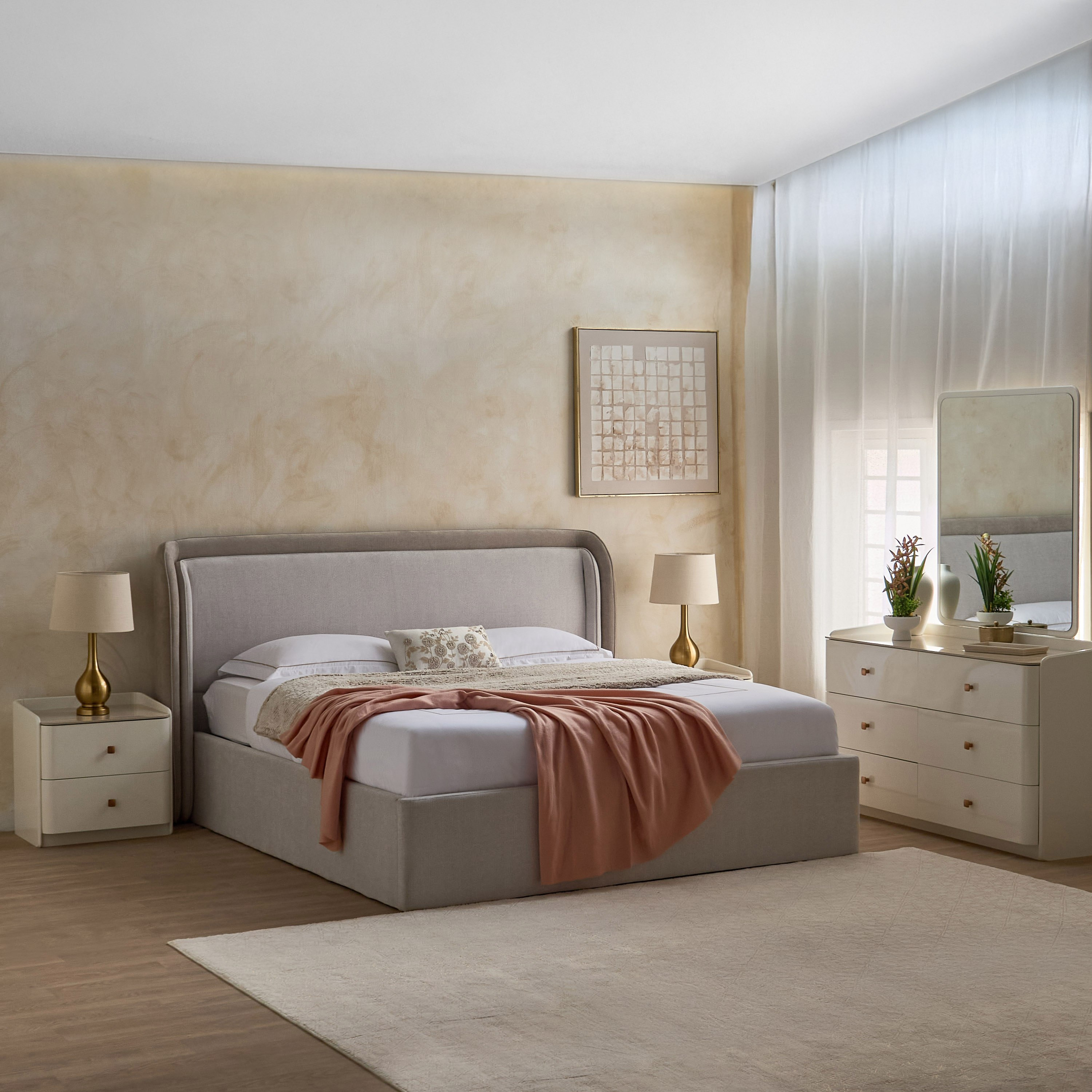 Umbria Upholstered Hydraulic Storage 5-Piece Sintered Stone King Bedroom Set - 180x200 cm
