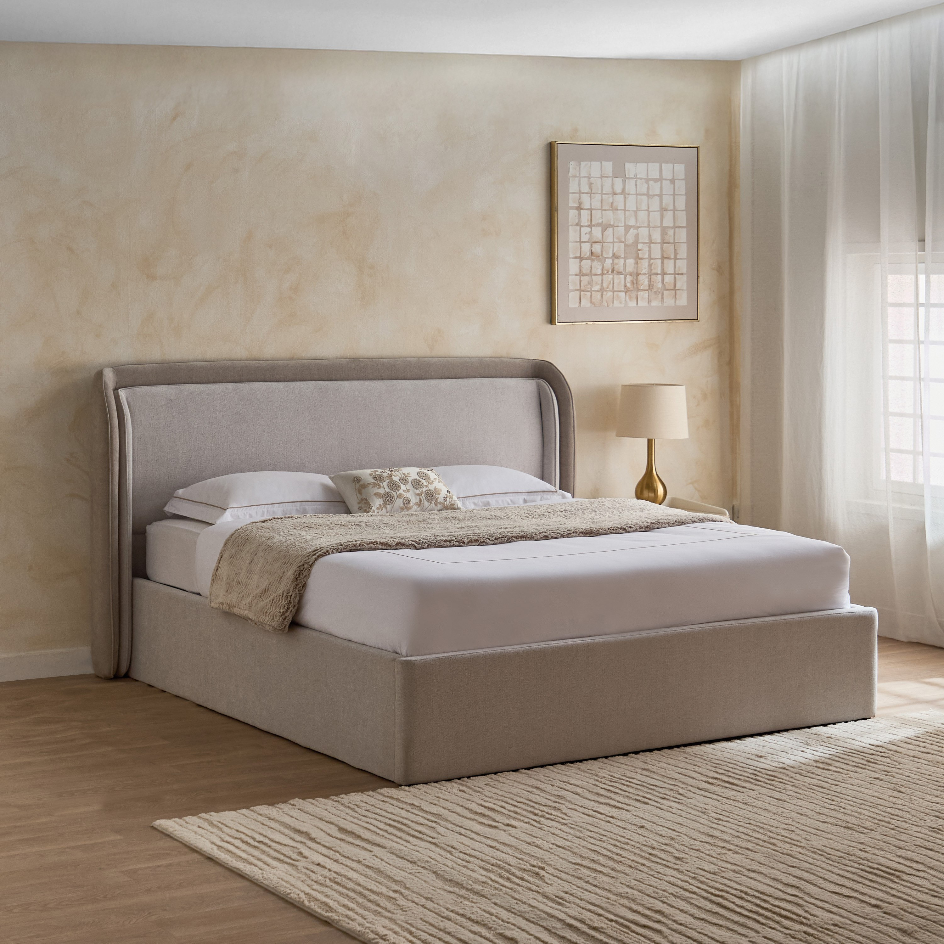 Umbria Upholstered Hydraulic Storage Sintered Stone 5-Piece King Bedroom Set - 180x200 cm-hbxbedroom-bedsandbedsets-bedroomsets-king-image-2