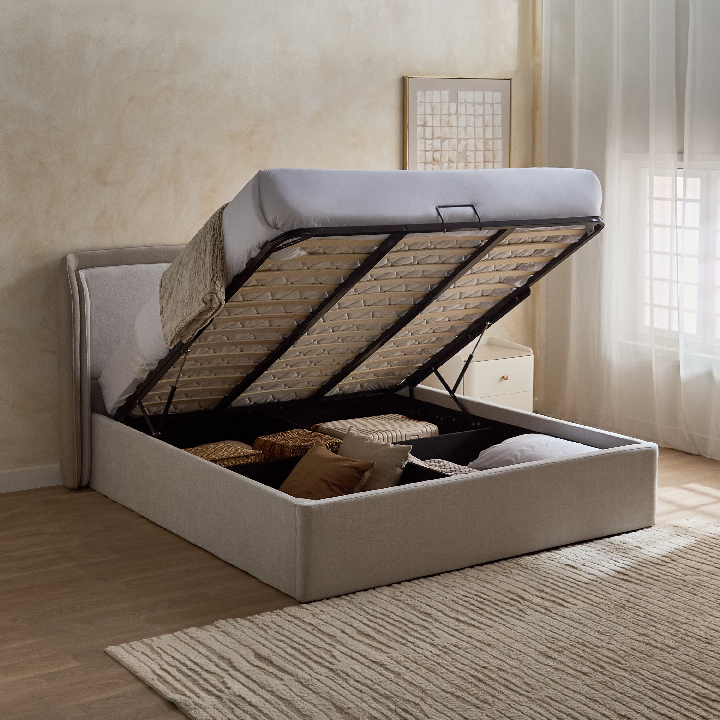 Umbria Upholstered Hydraulic Storage Sintered Stone 5-Piece King Bedroom Set - 180x200 cm-hbxbedroom-bedsandbedsets-bedroomsets-king-image-7