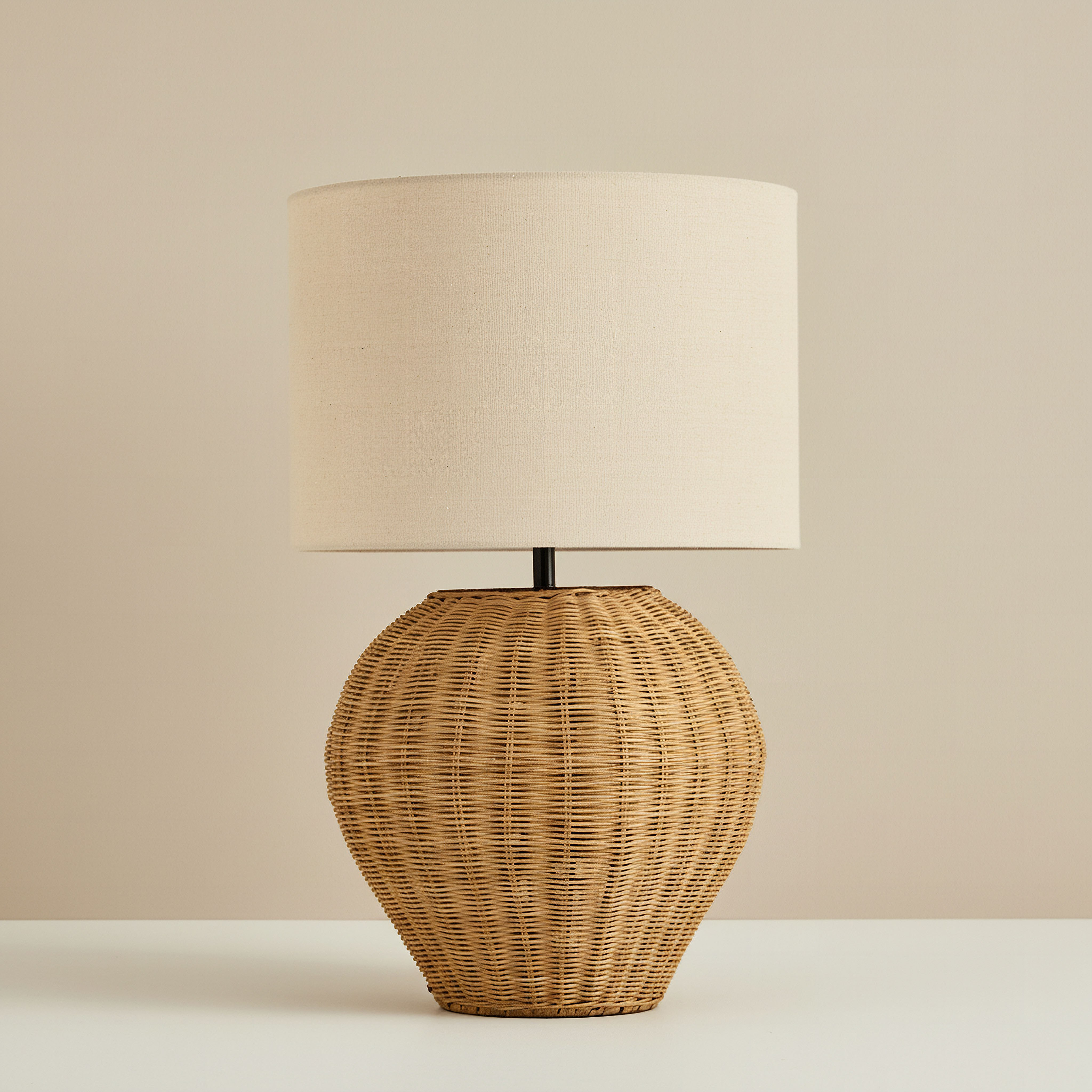 Naturel Rattan Table Lamp with Linen Shade - 36x58 cm-hbxbedroom-lighting-tablelamps-image-1