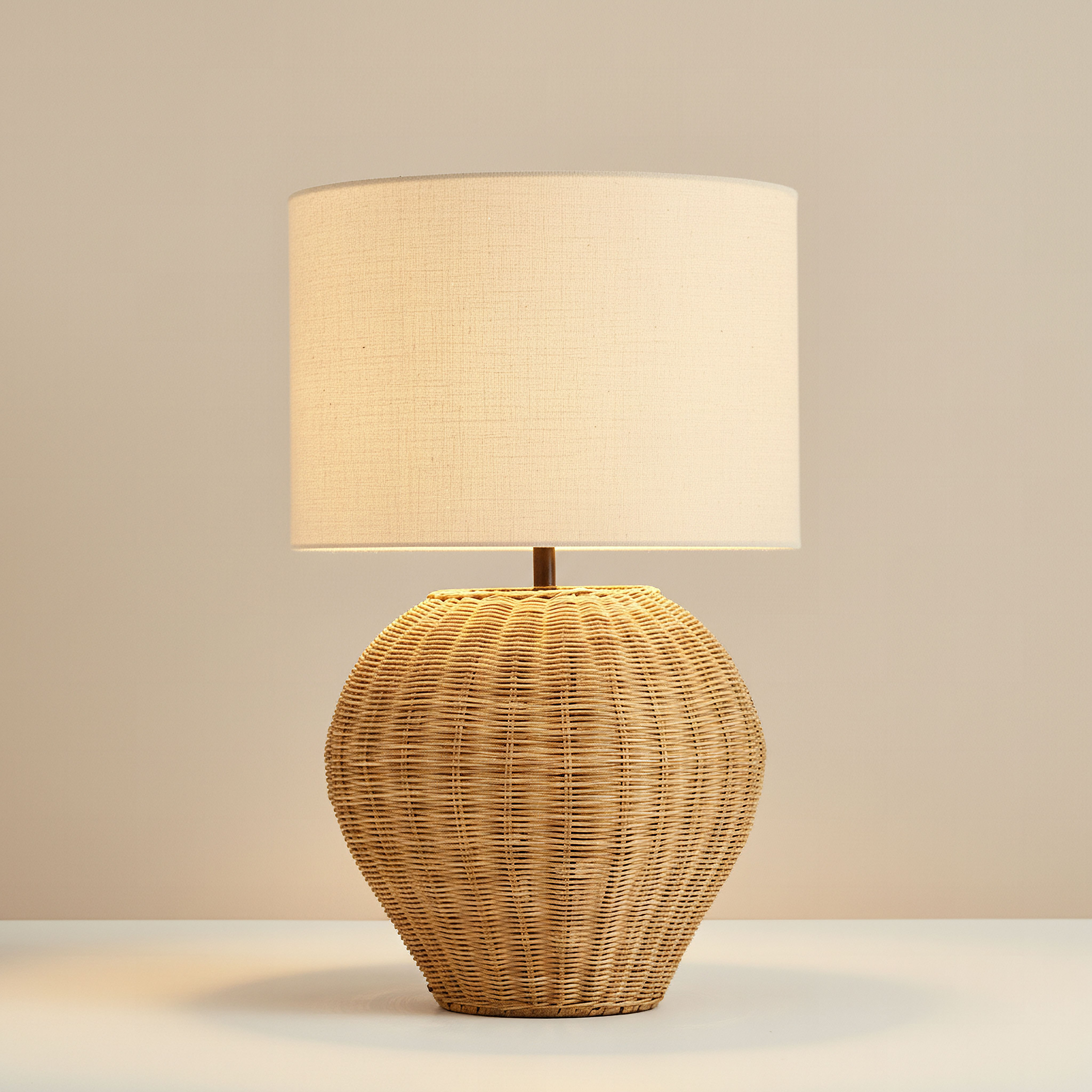 Naturel Rattan Table Lamp with Linen Shade - 36x58 cm-hbxbedroom-lighting-tablelamps-image-2