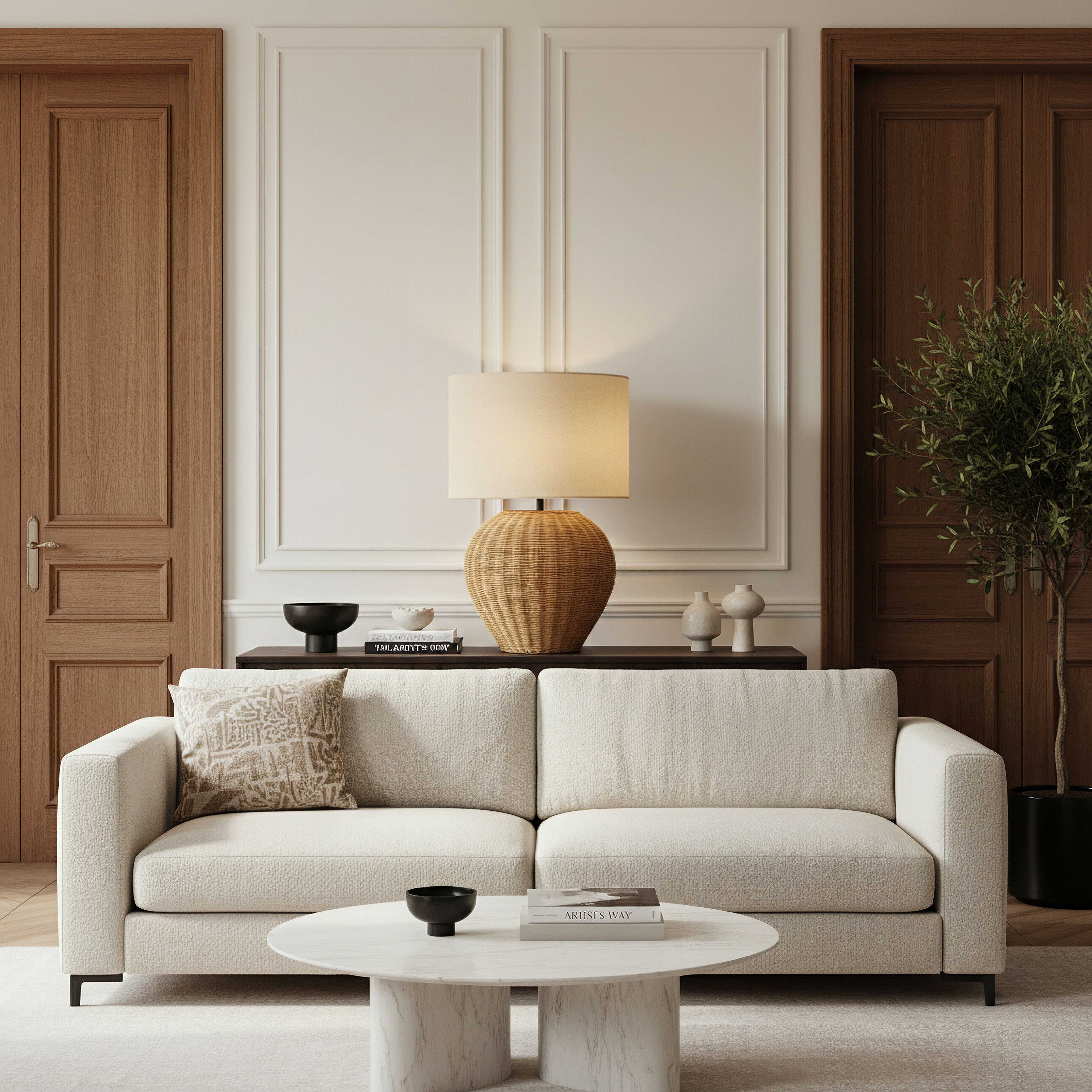 Naturel Rattan Table Lamp with Linen Shade - 36x58 cm-hbxbedroom-lighting-tablelamps-image-4