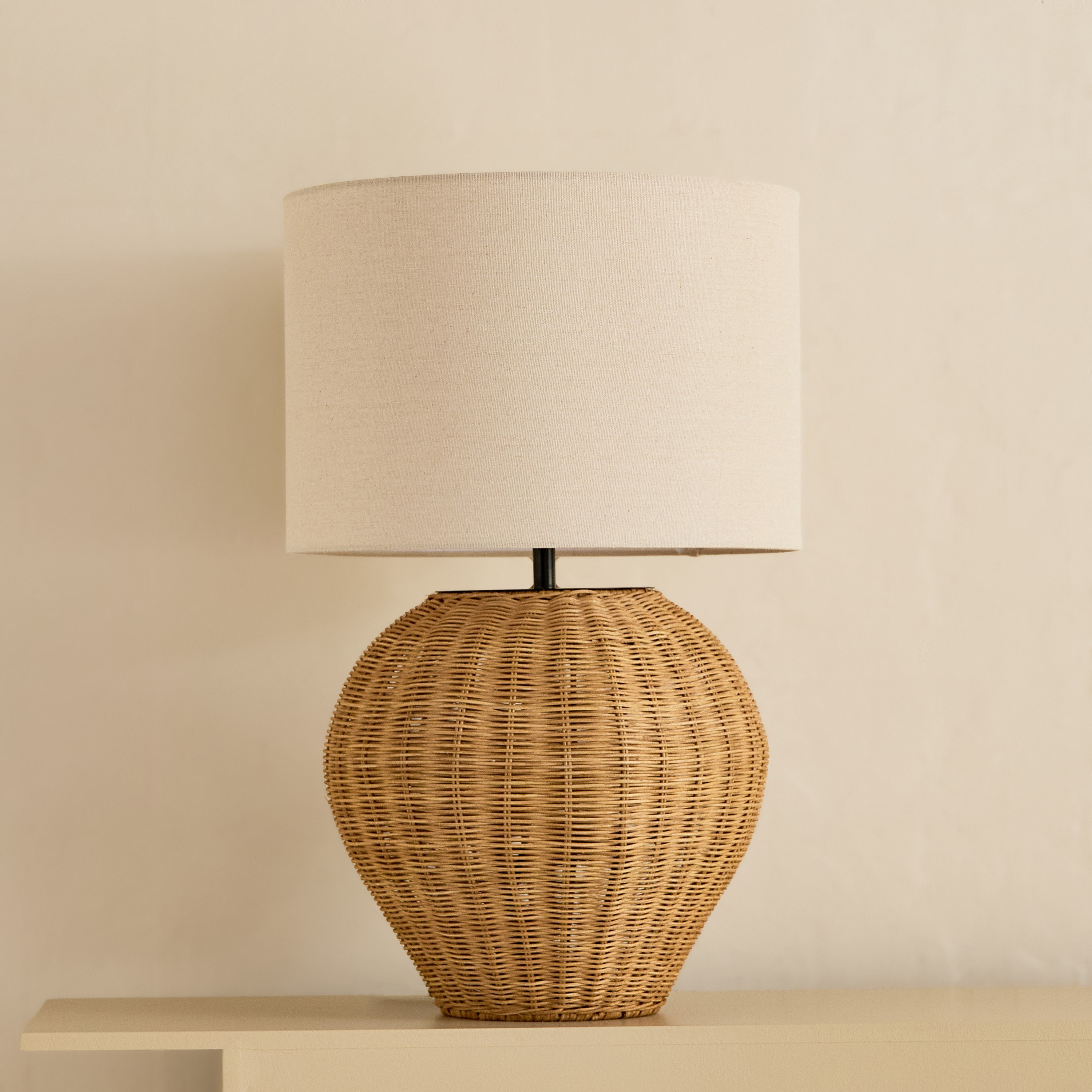 Naturel Rattan Table Lamp with Linen Shade - 36x58 cm-hbxbedroom-lighting-tablelamps-image-5