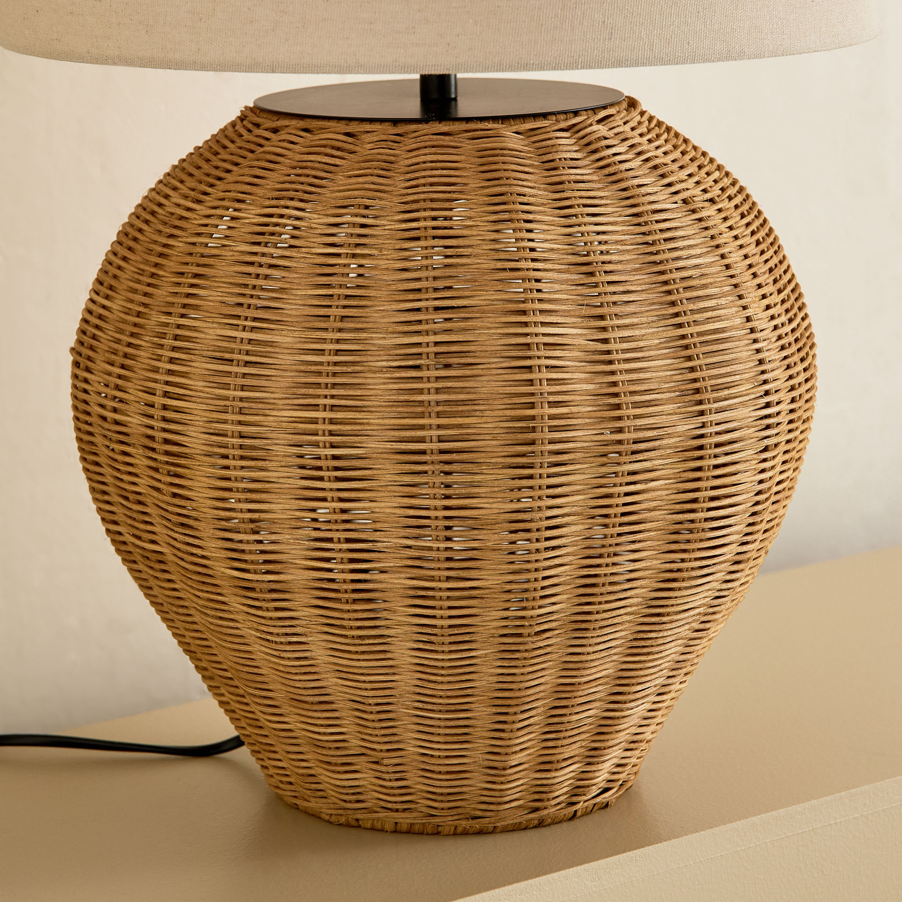 Naturel Rattan Table Lamp with Linen Shade - 36x58 cm-hbxbedroom-lighting-tablelamps-image-8