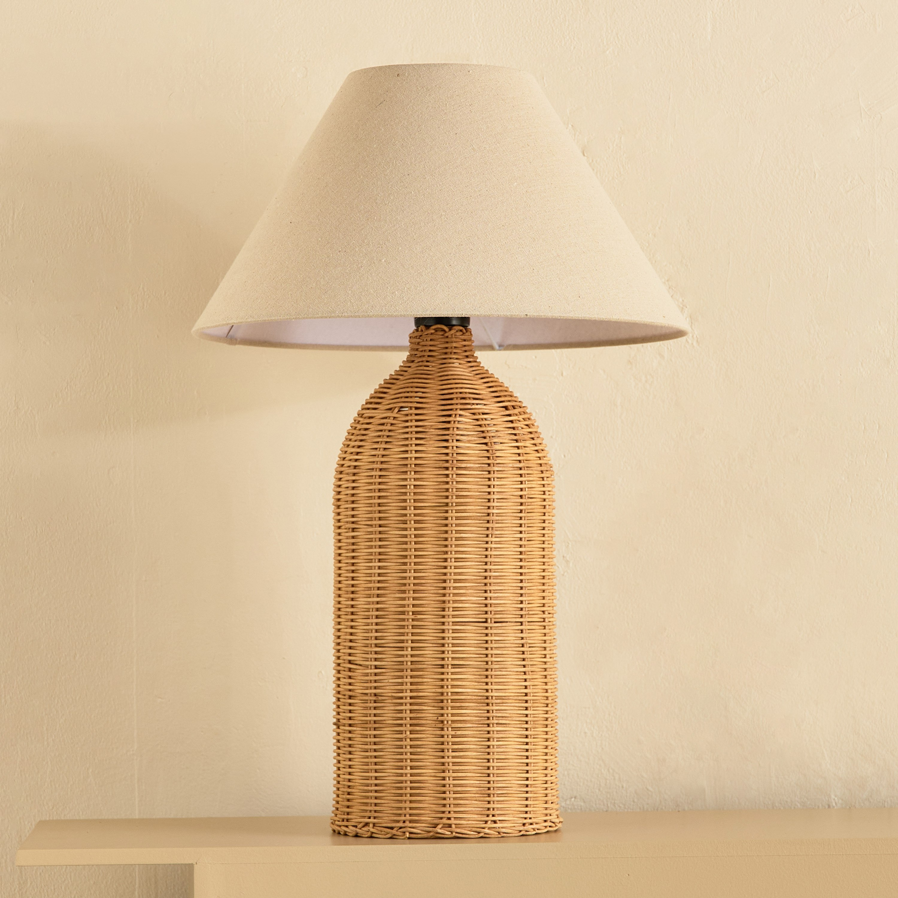 Naturel Metal Rattan Table Lamp with Fabric Linen Shade - 40x60 cm-hbxbedroom-lighting-tablelamps-image-1