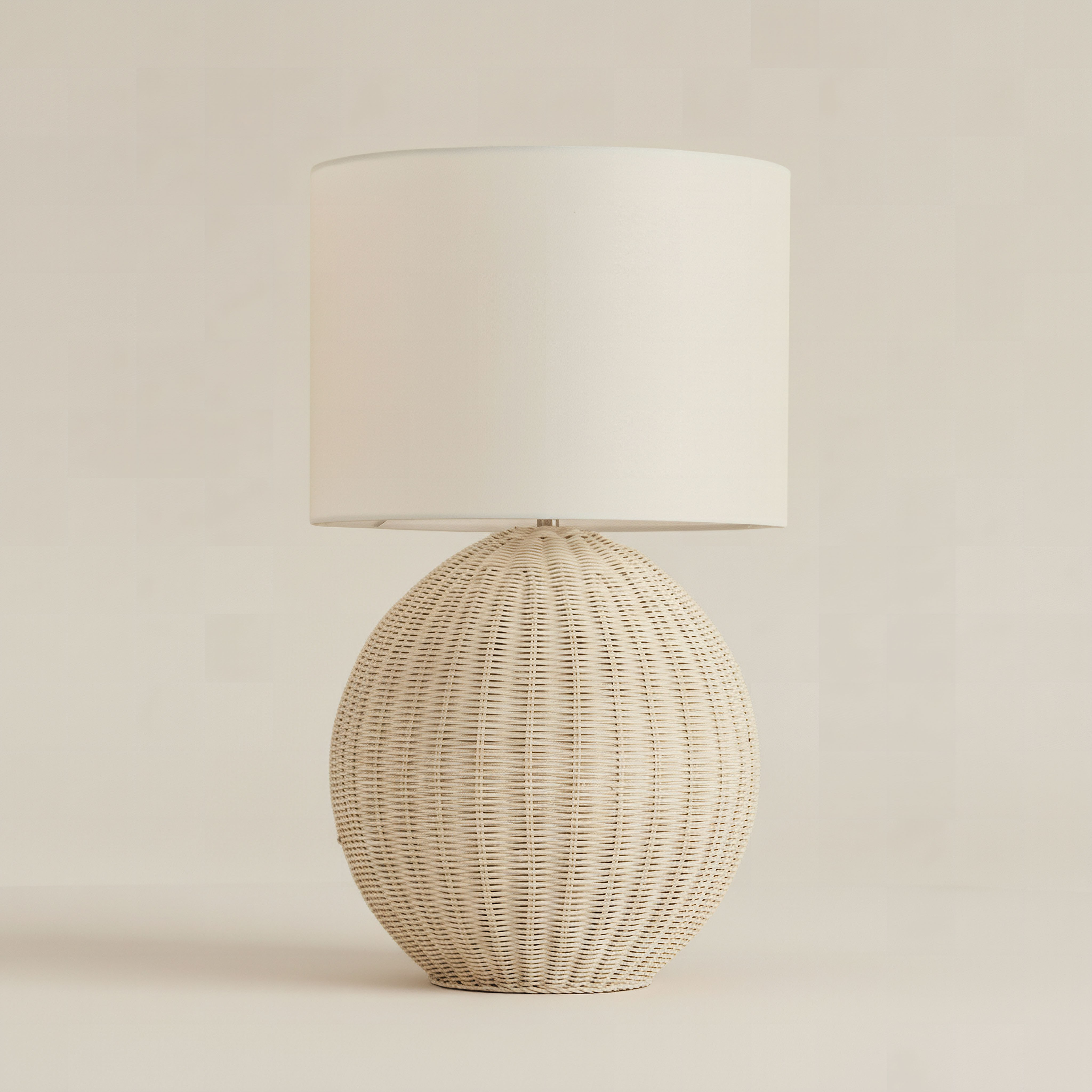 Naturel Rattan Table Lamp with Linen Shade - 36x58 cm-hbxbedroom-lighting-tablelamps-image-1