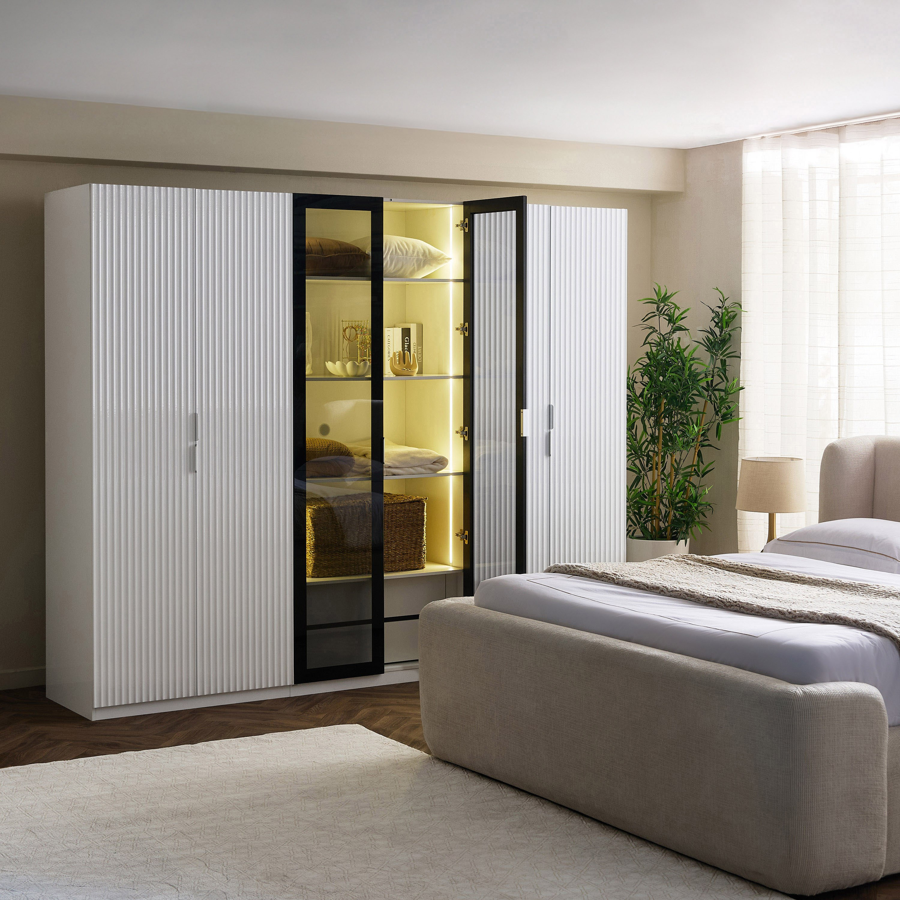 خزانة ملابس ذكية 6 أبواب بزجاج شفاف ودرجين من آركتيك-hbxfurniture-wardrobes-image-10