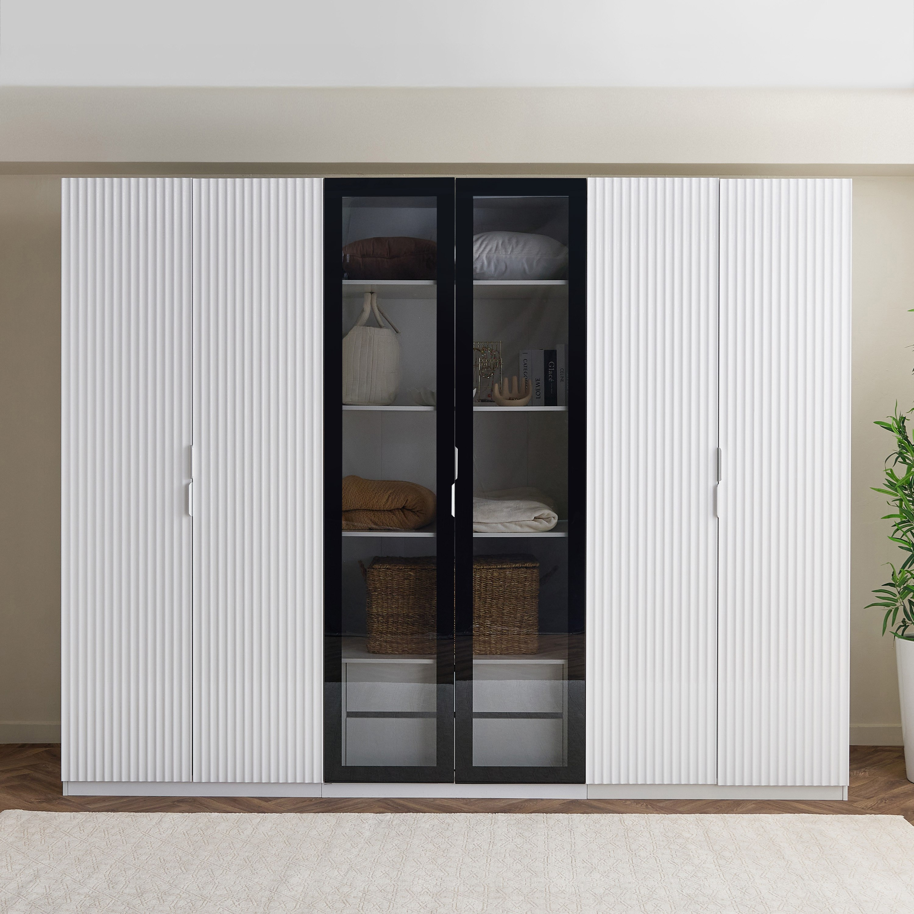 خزانة ملابس ذكية 6 أبواب بزجاج شفاف ودرجين من آركتيك-hbxfurniture-wardrobes-image-2