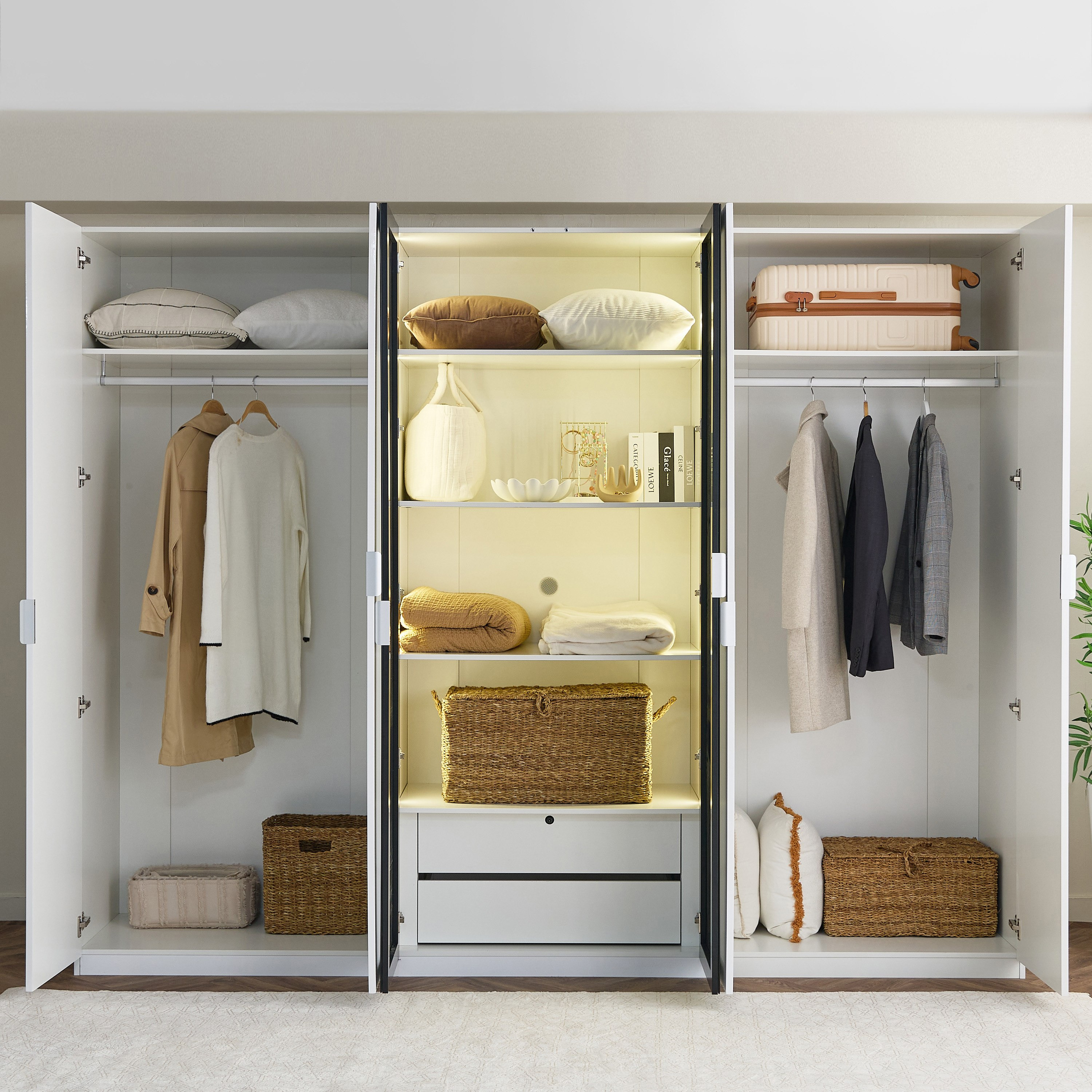 خزانة ملابس ذكية 6 أبواب بزجاج شفاف ودرجين من آركتيك-hbxfurniture-wardrobes-image-3