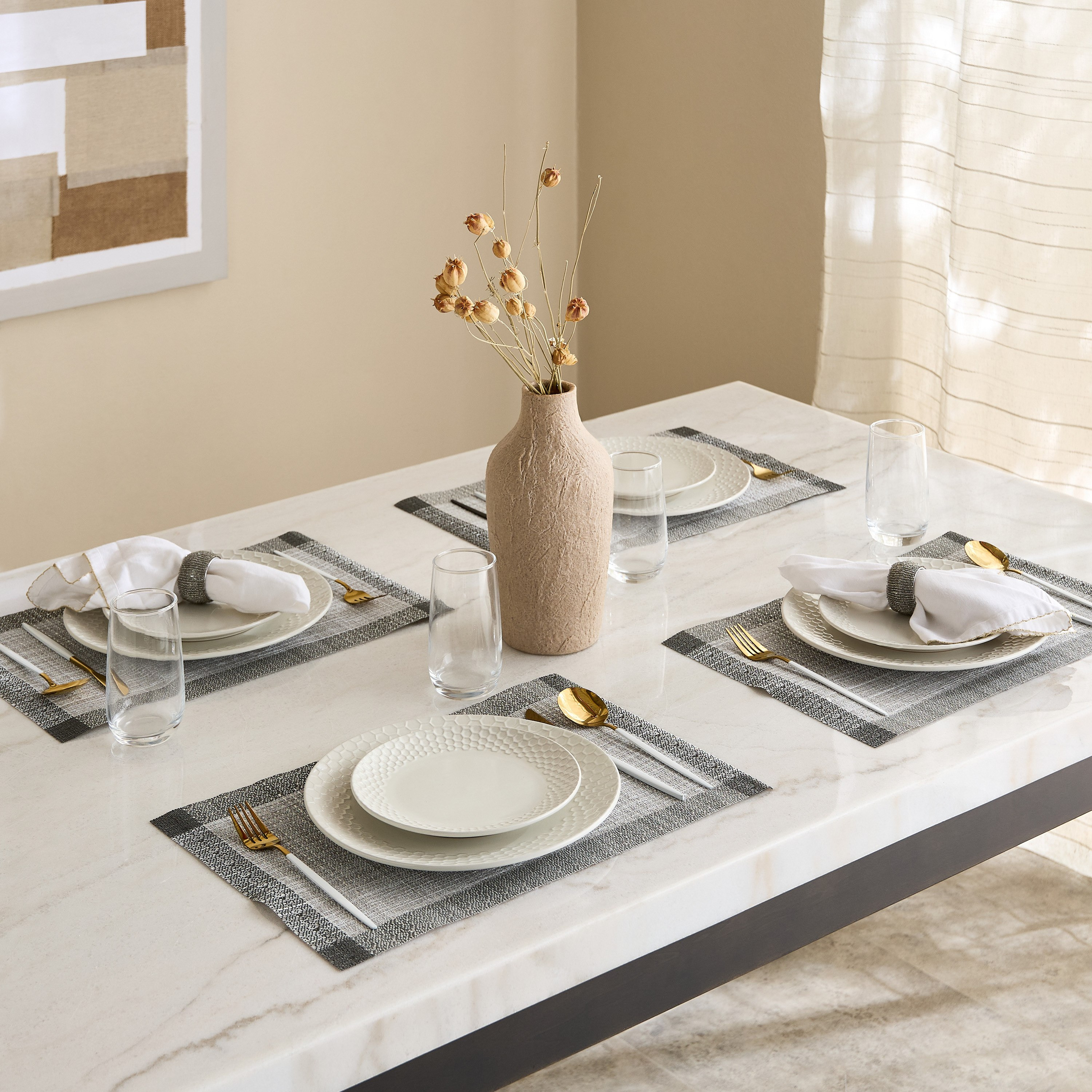 Essential 4-Piece Slub PVC Placemat Set - 30x45 cm-hbxdecorandfurnishings-homefurnishings-tablelinens-image-8