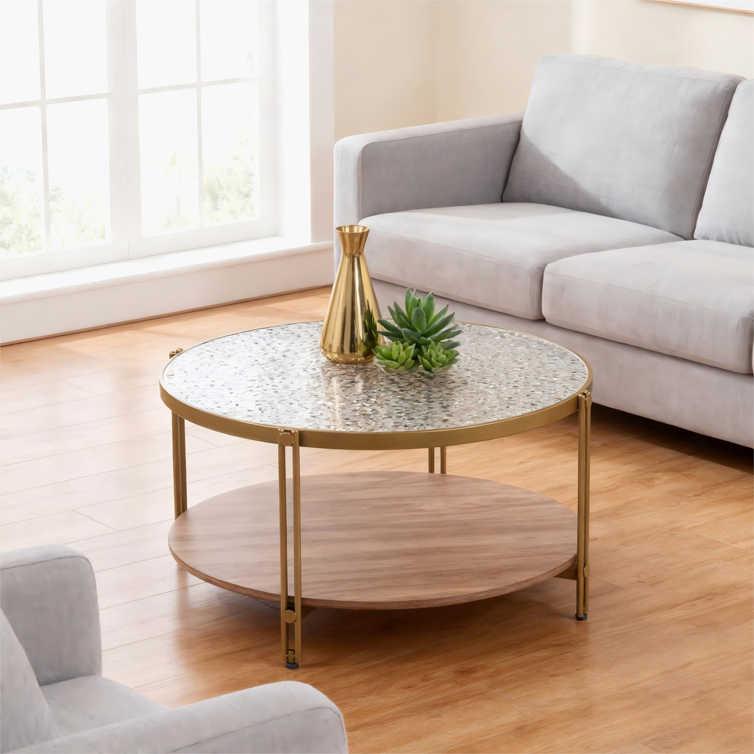 Leroy Round Glass Top Coffee Table with Shelf-hbxlivingroom-tablesandstands-coffeetables-image-1