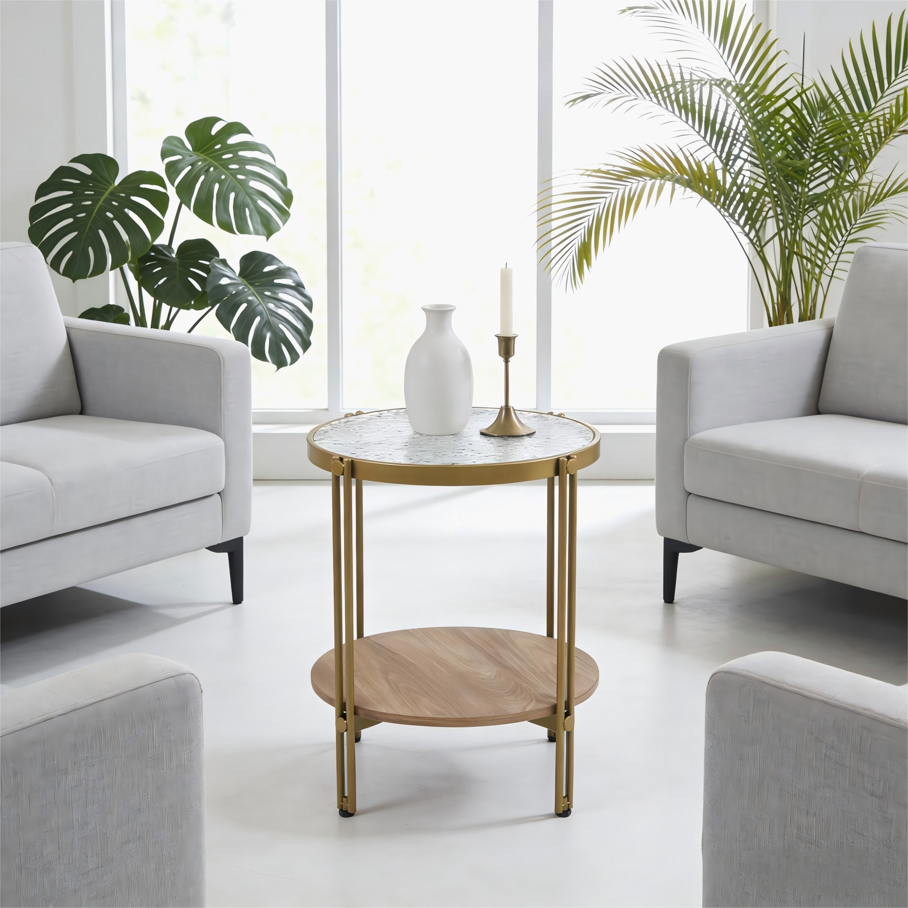 Leroy Round Glass Top End Table with Shelf-hbxfurniture-livingroom-endtables-image-1