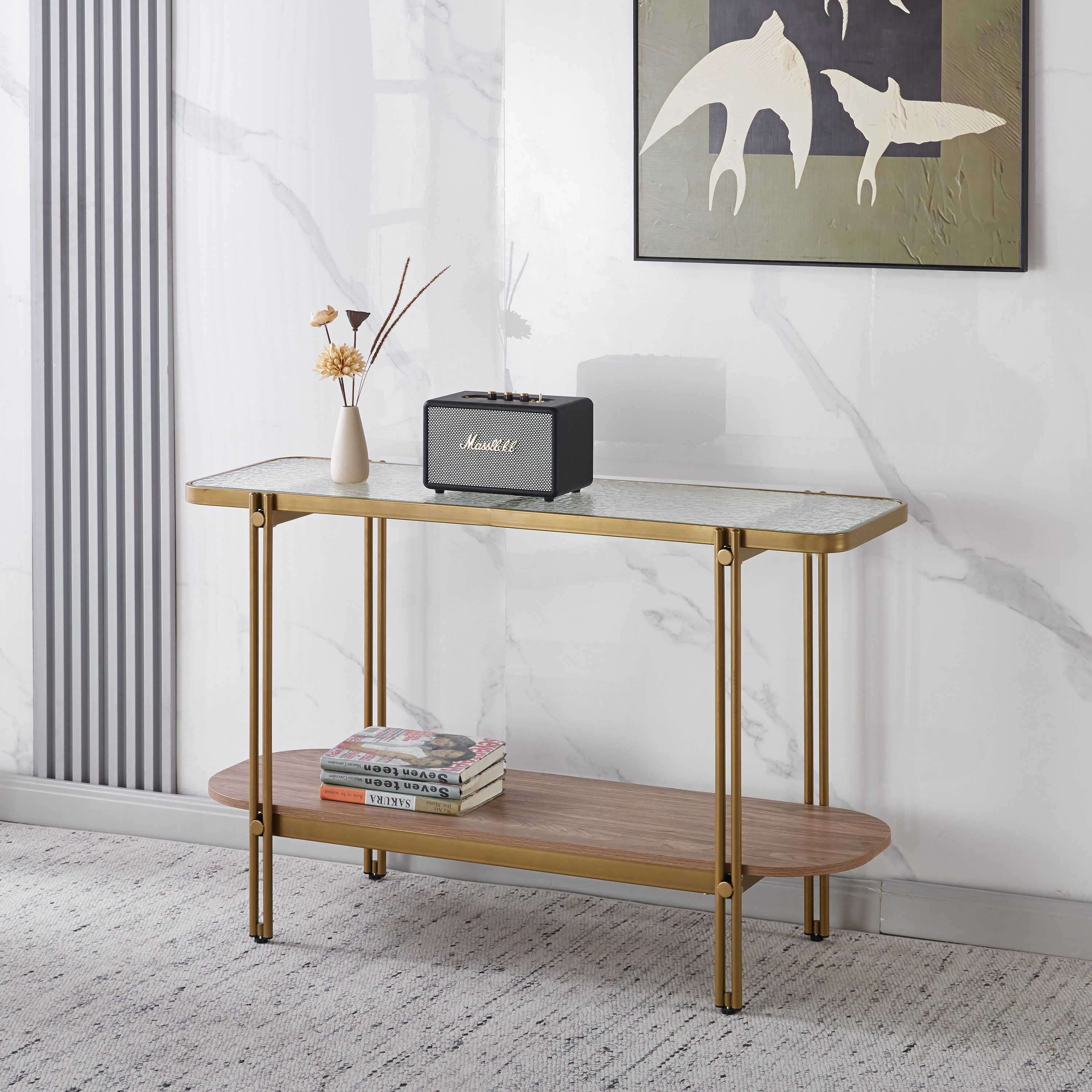 Leroy Glass Top Console Table with Shelf-hbxfurniture-tablesandstands-consoletables-image-1