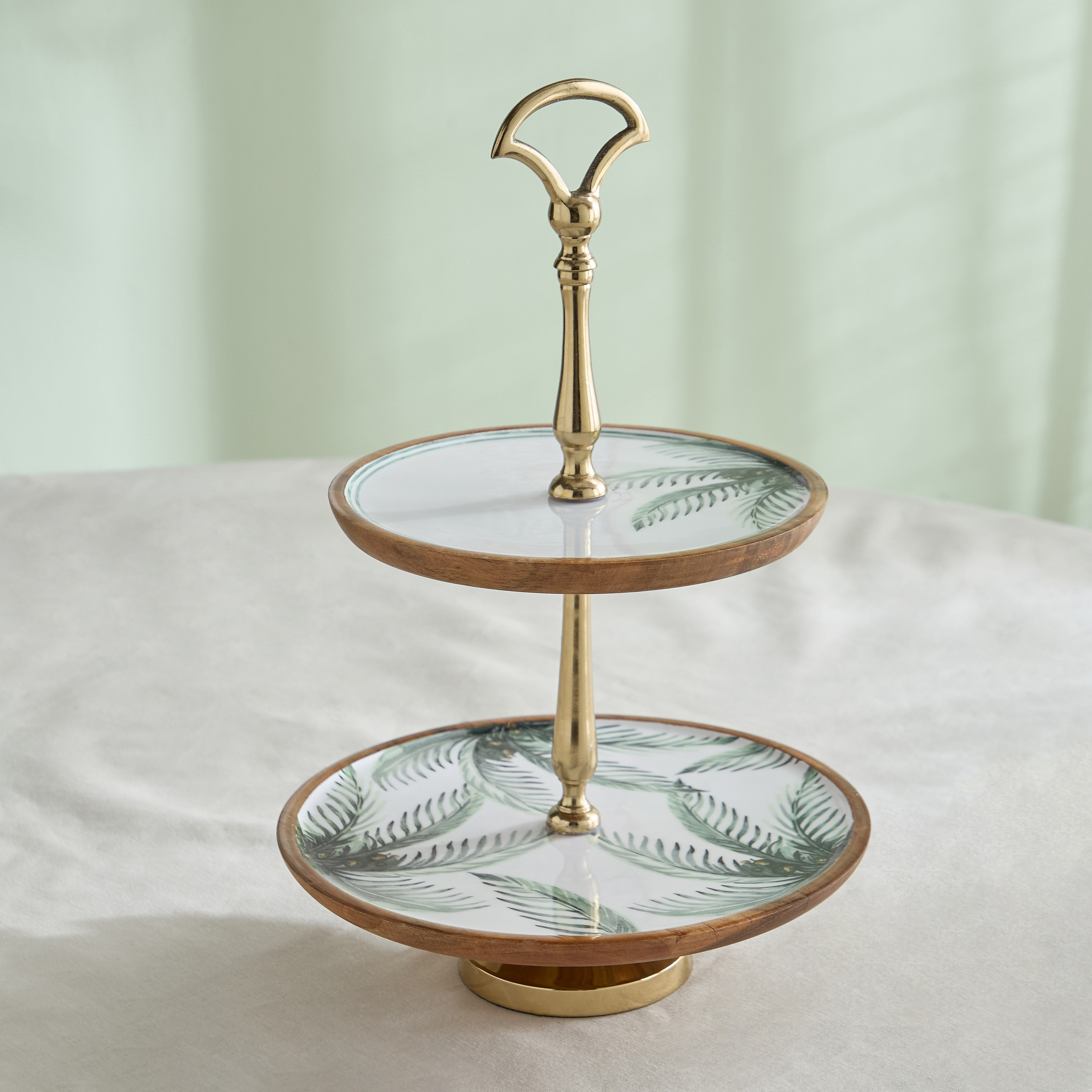 Palm Leaf 2-Tier Wooden Platter - 26.5x26.5x35.5 cm-hbxdecorandfurnishings-tabletop-serveware-image-2