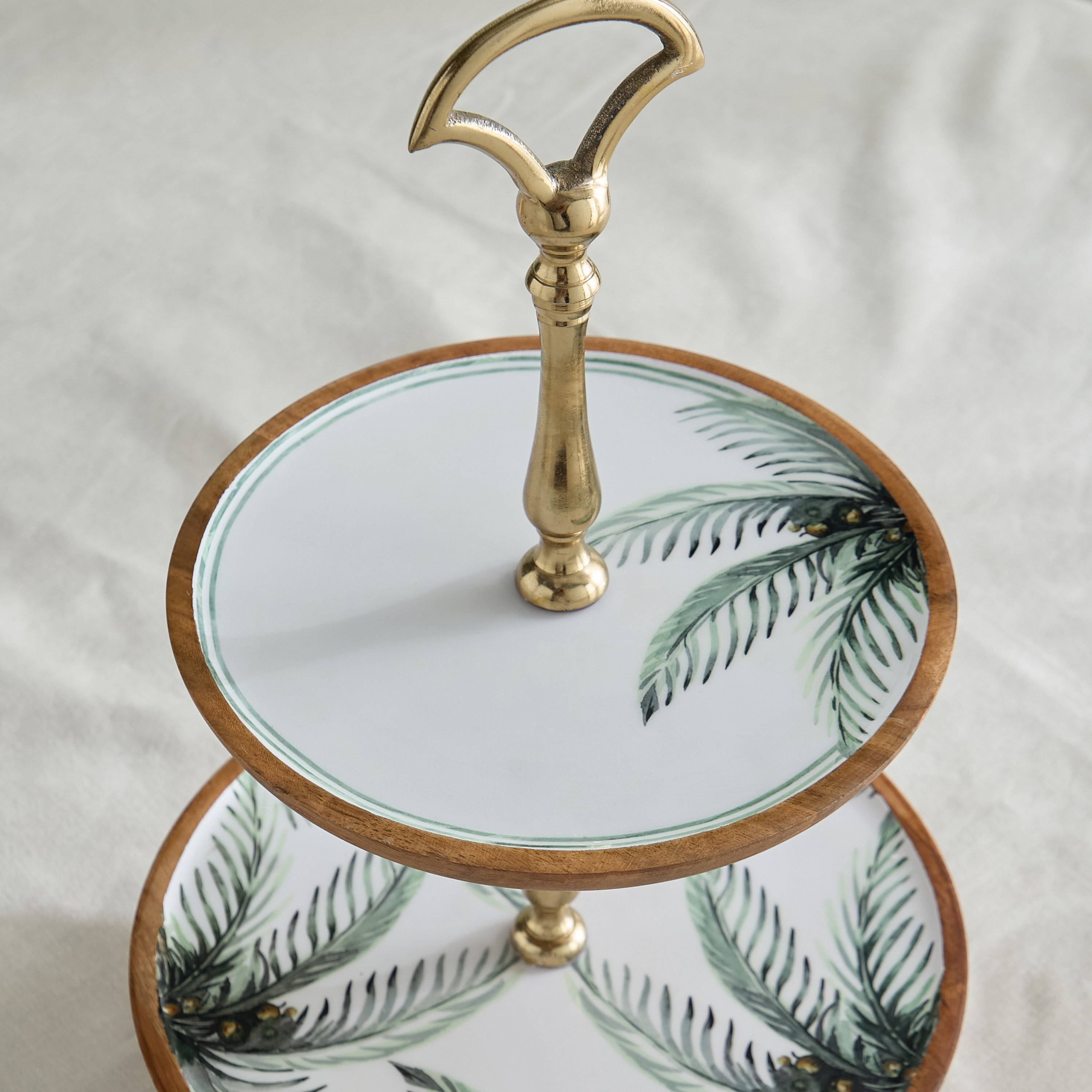 Palm Leaf 2-Tier Wooden Platter - 26.5x26.5x35.5 cm-hbxdecorandfurnishings-tabletop-serveware-image-3