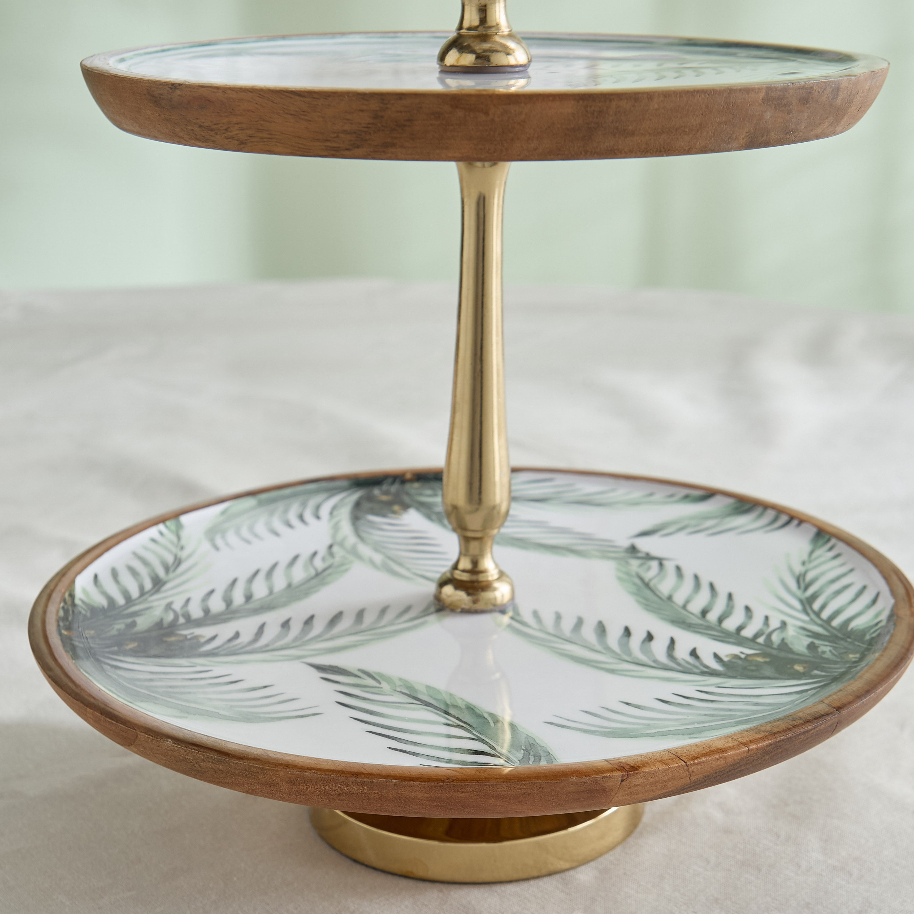 Palm Leaf 2-Tier Wooden Platter - 26.5x26.5x35.5 cm-hbxdecorandfurnishings-tabletop-serveware-image-4