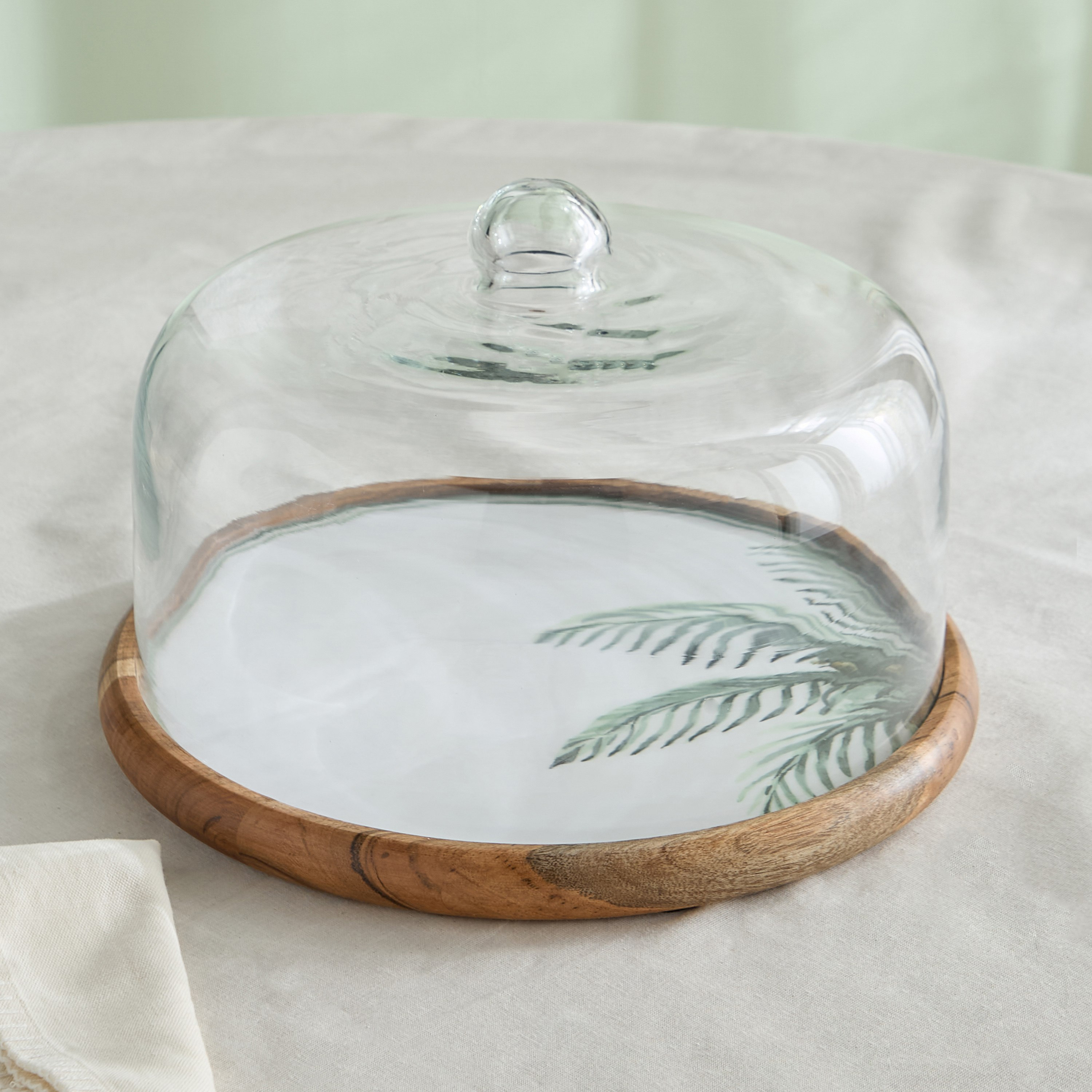 Palm Leaf Wooden Cake Dome - 32x32x18 cm-hbxdecorandfurnishings-tabletop-serveware-image-1