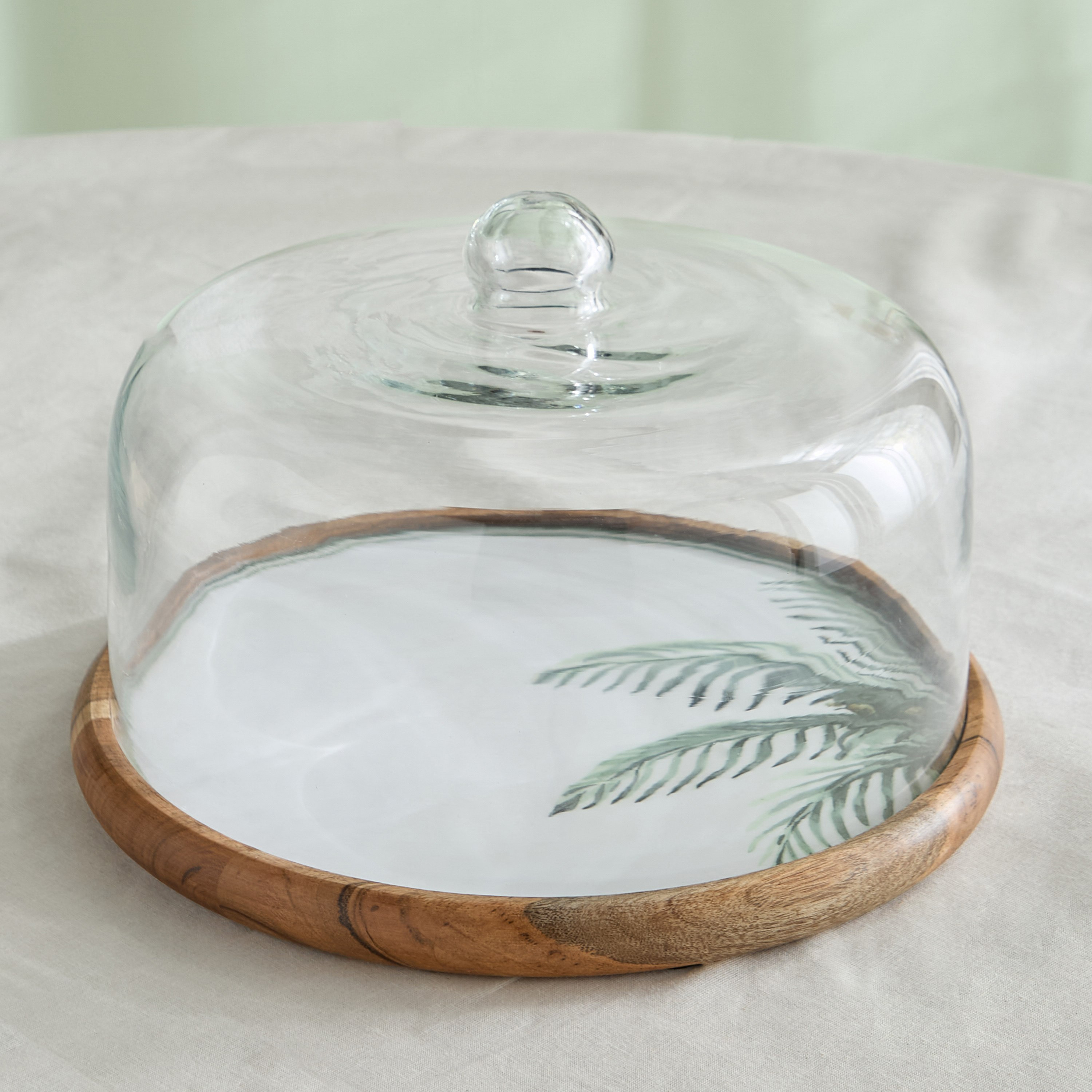 Palm Leaf Wooden Cake Dome - 32x32x18 cm-hbxdecorandfurnishings-tabletop-serveware-image-2
