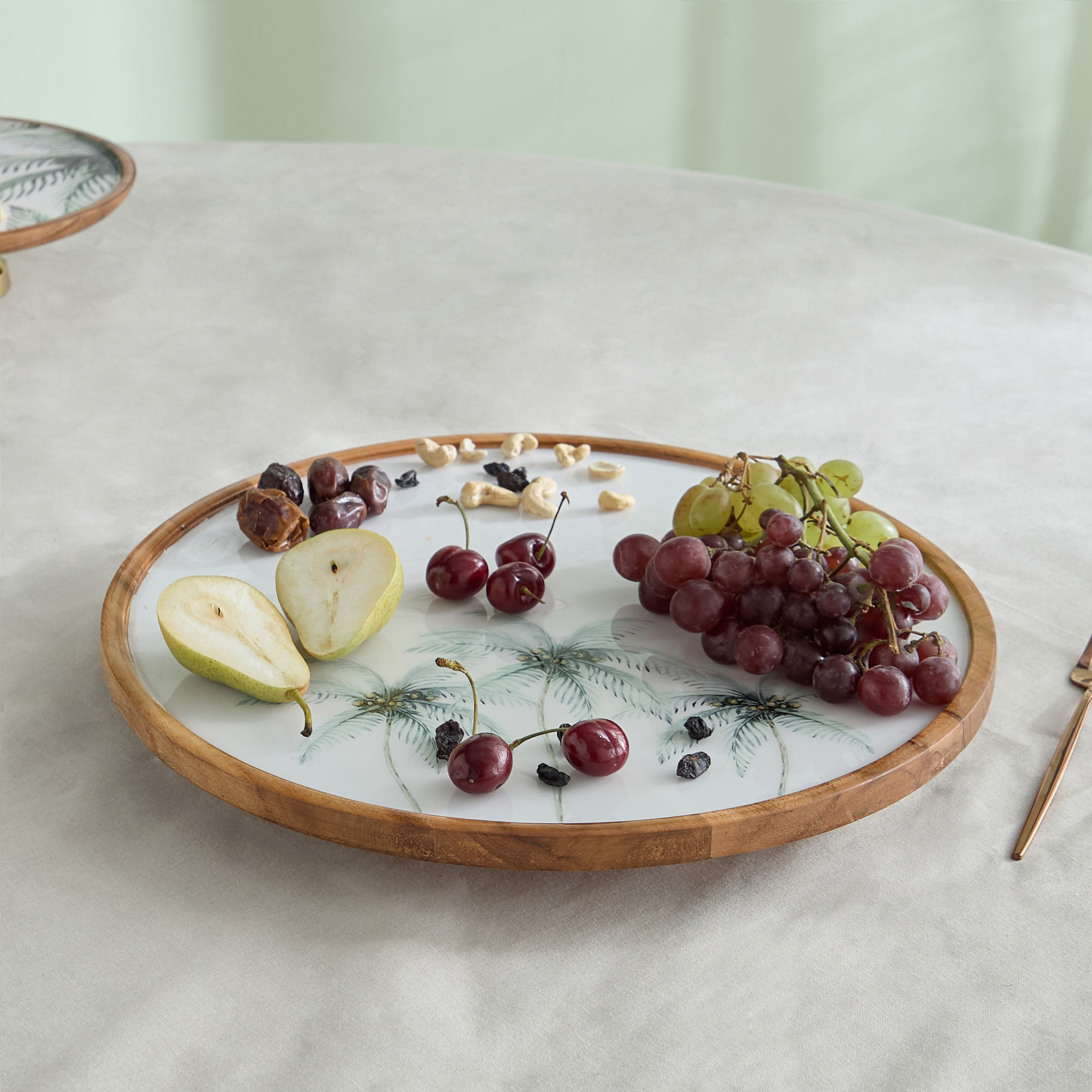 Palm Leaf Wooden Lazy Susan - 39 cm-hbxdecorandfurnishings-tabletop-serveware-image-1