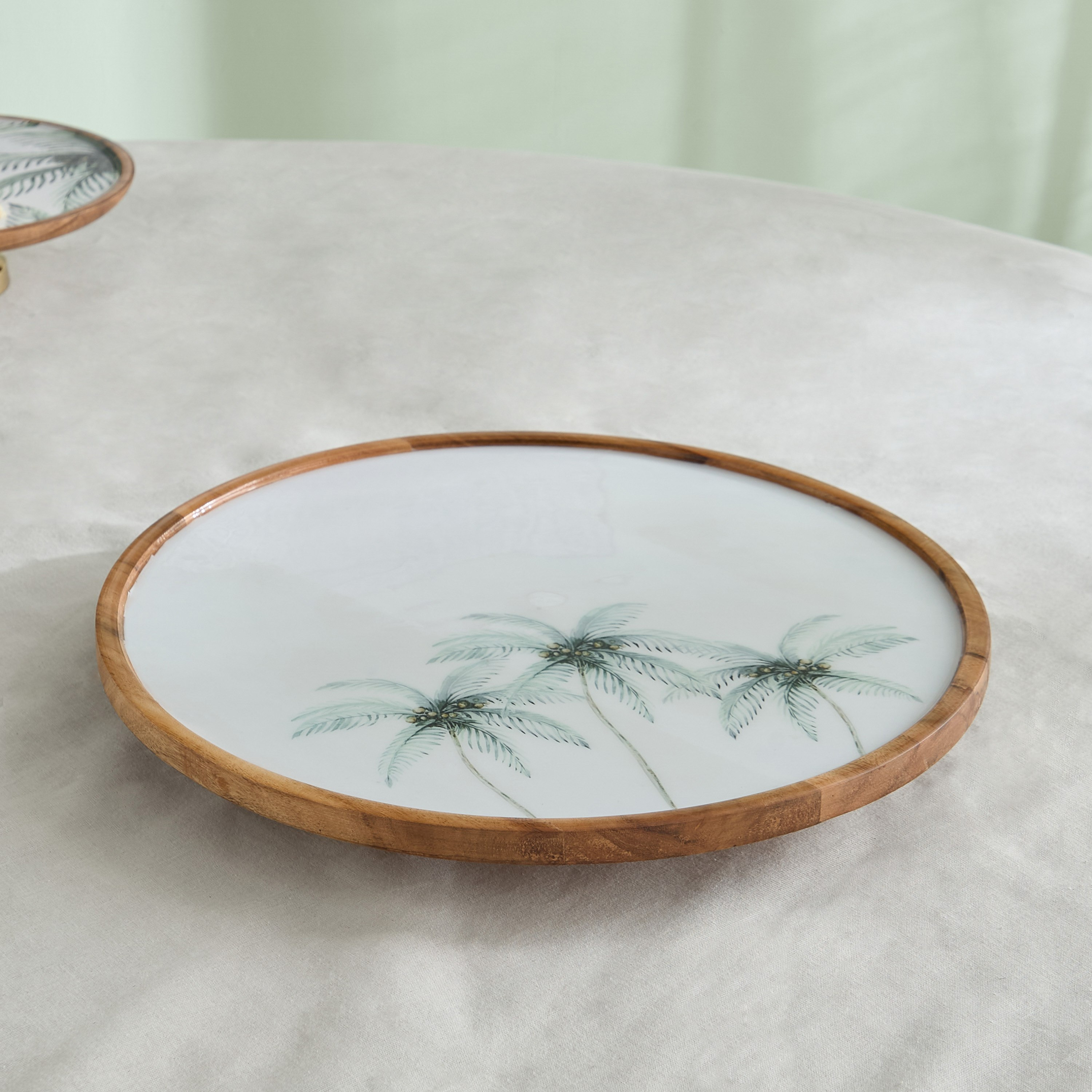 Palm Leaf Wooden Lazy Susan - 39 cm-hbxdecorandfurnishings-tabletop-serveware-image-2