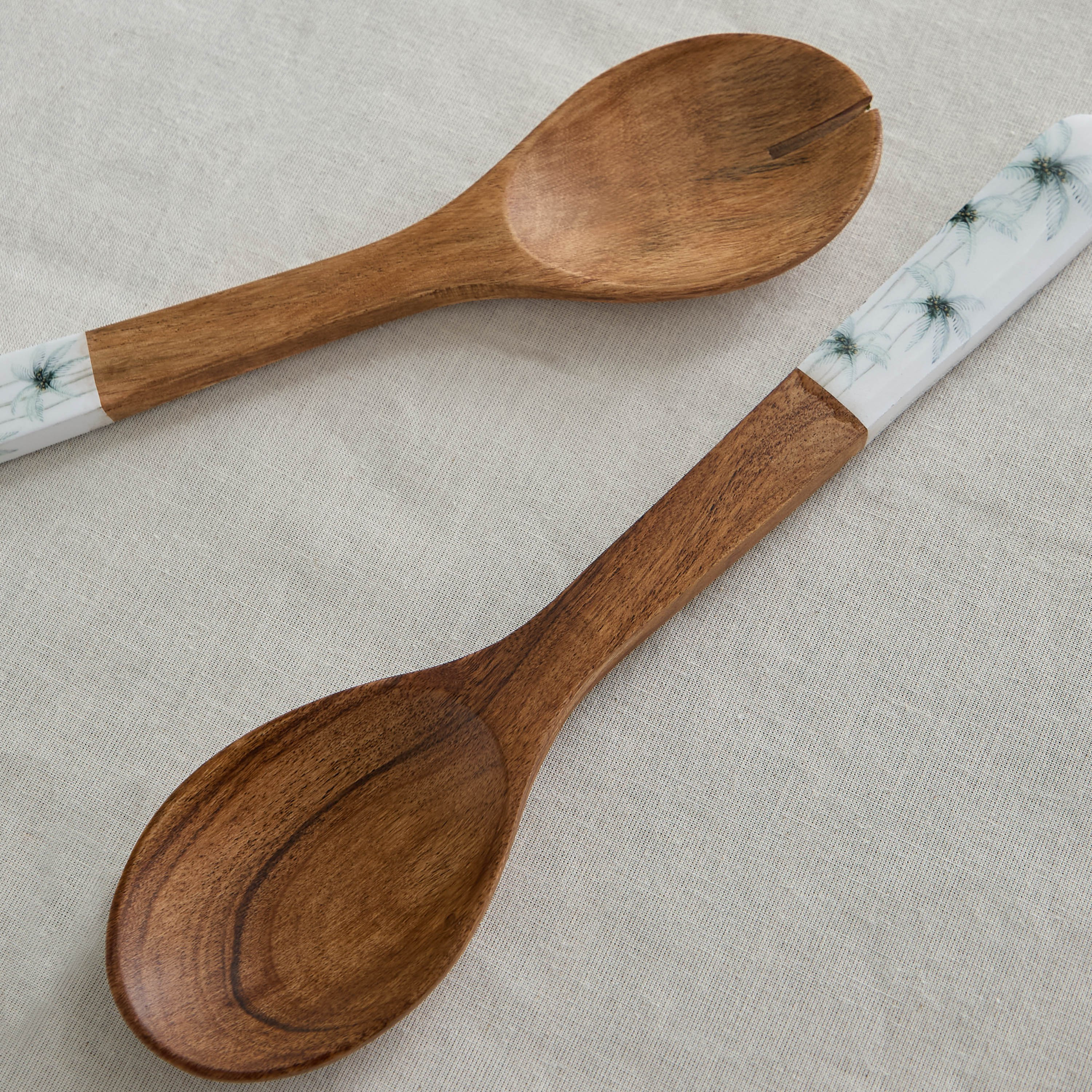 طقم ملاعق تقديم سلطة خشب قطعتين بزينة سعف نخيل من بالم - 30x7x2 سم-hbxdecorandfurnishings-tabletop-cutlery-image-3