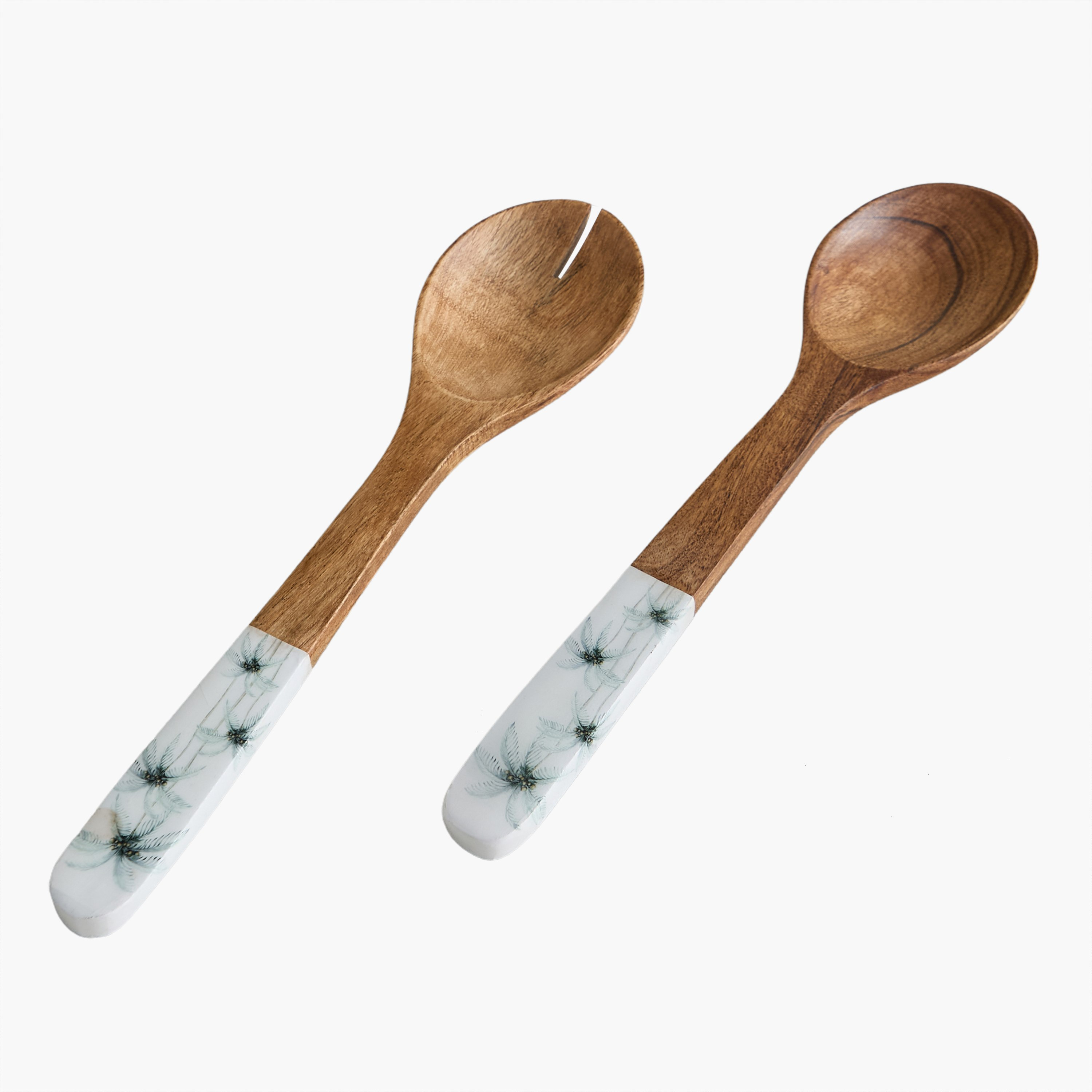 طقم ملاعق تقديم سلطة خشب قطعتين بزينة سعف نخيل من بالم - 30x7x2 سم-hbxdecorandfurnishings-tabletop-cutlery-image-5