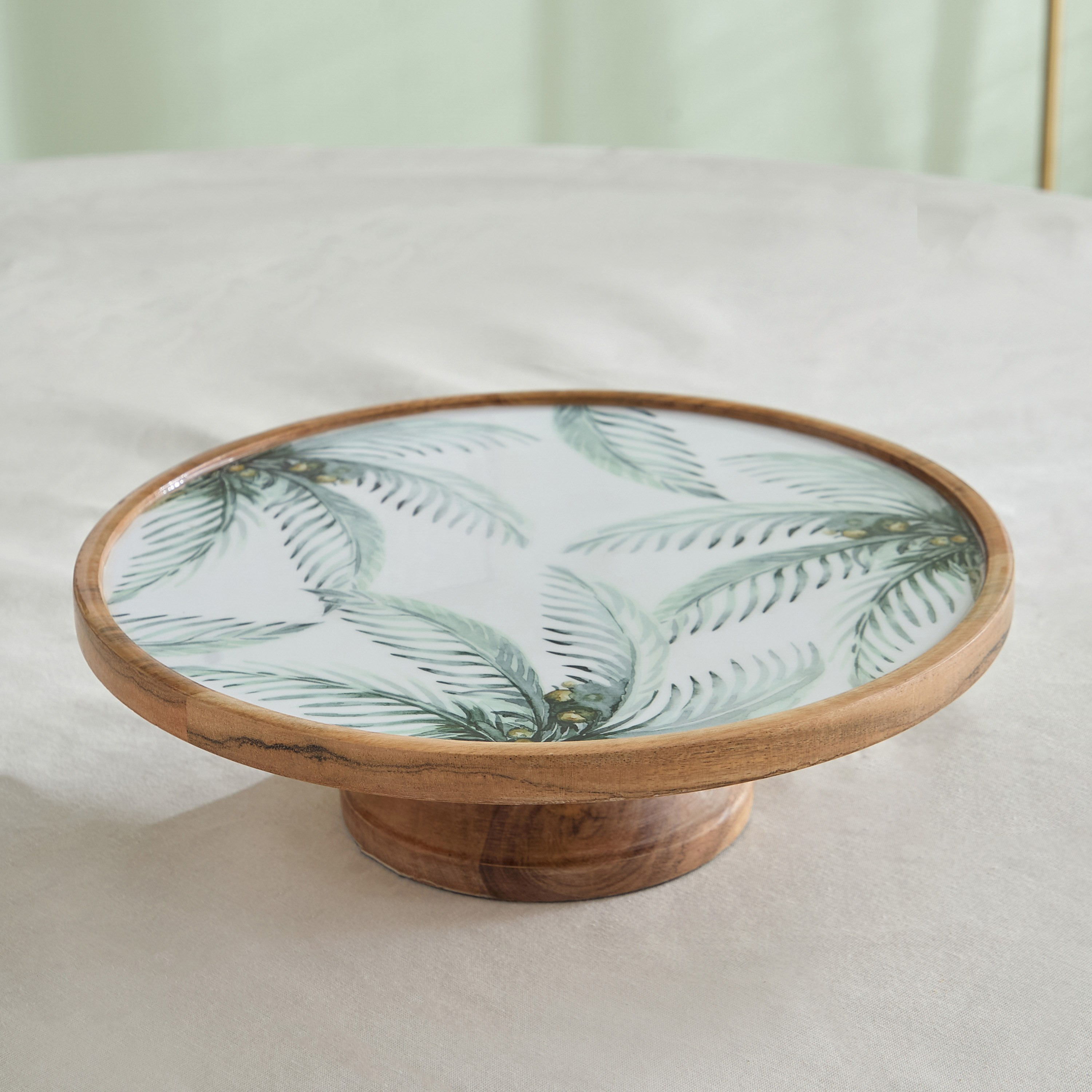 قاعدة تقديم بيديستال خشبية بتصميم سعف نخيل من بالم - 26.5x26.5x10 سم-hbxdecorandfurnishings-tabletop-serveware-image-2