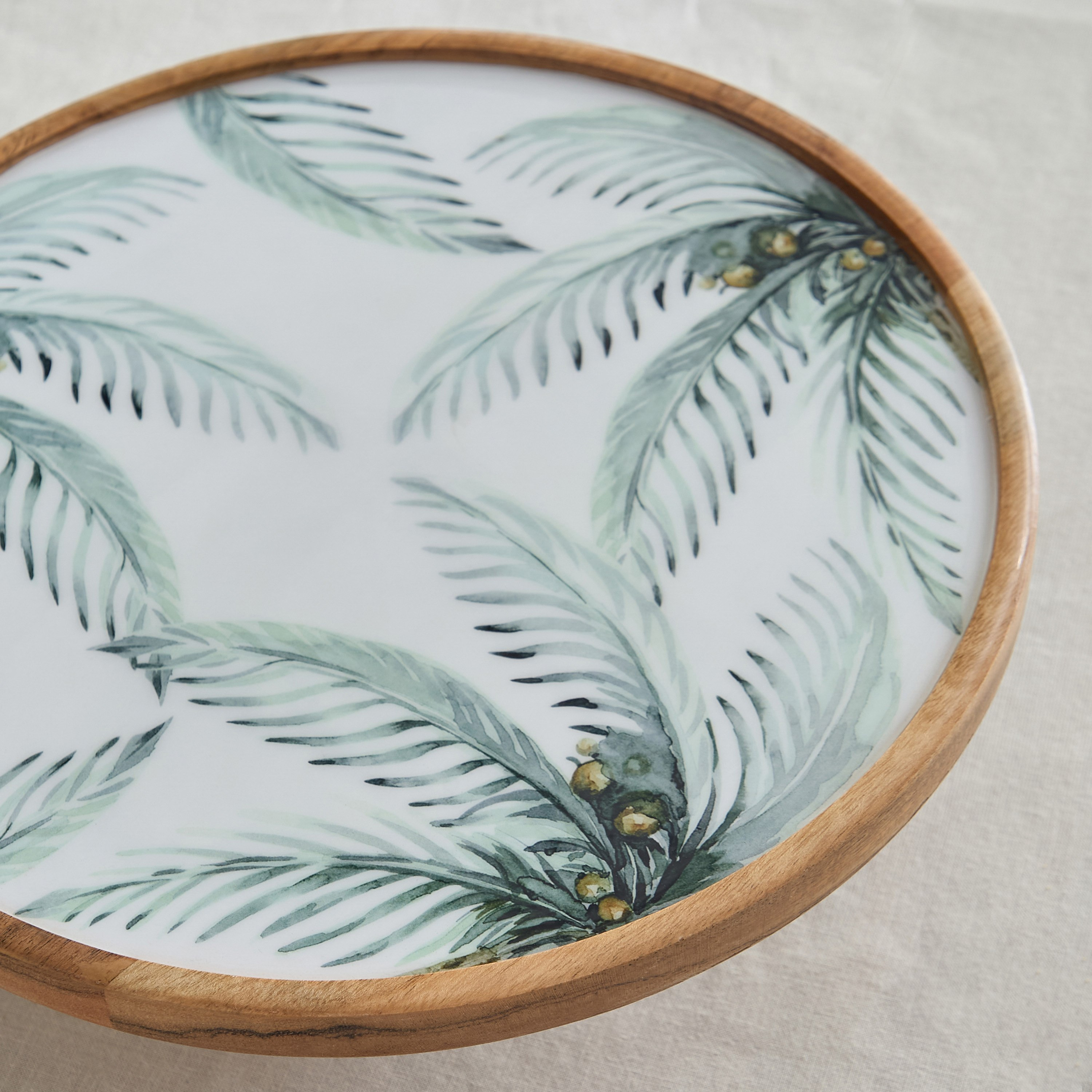 قاعدة تقديم بيديستال خشبية بتصميم سعف نخيل من بالم - 26.5x26.5x10 سم-hbxdecorandfurnishings-tabletop-serveware-image-3
