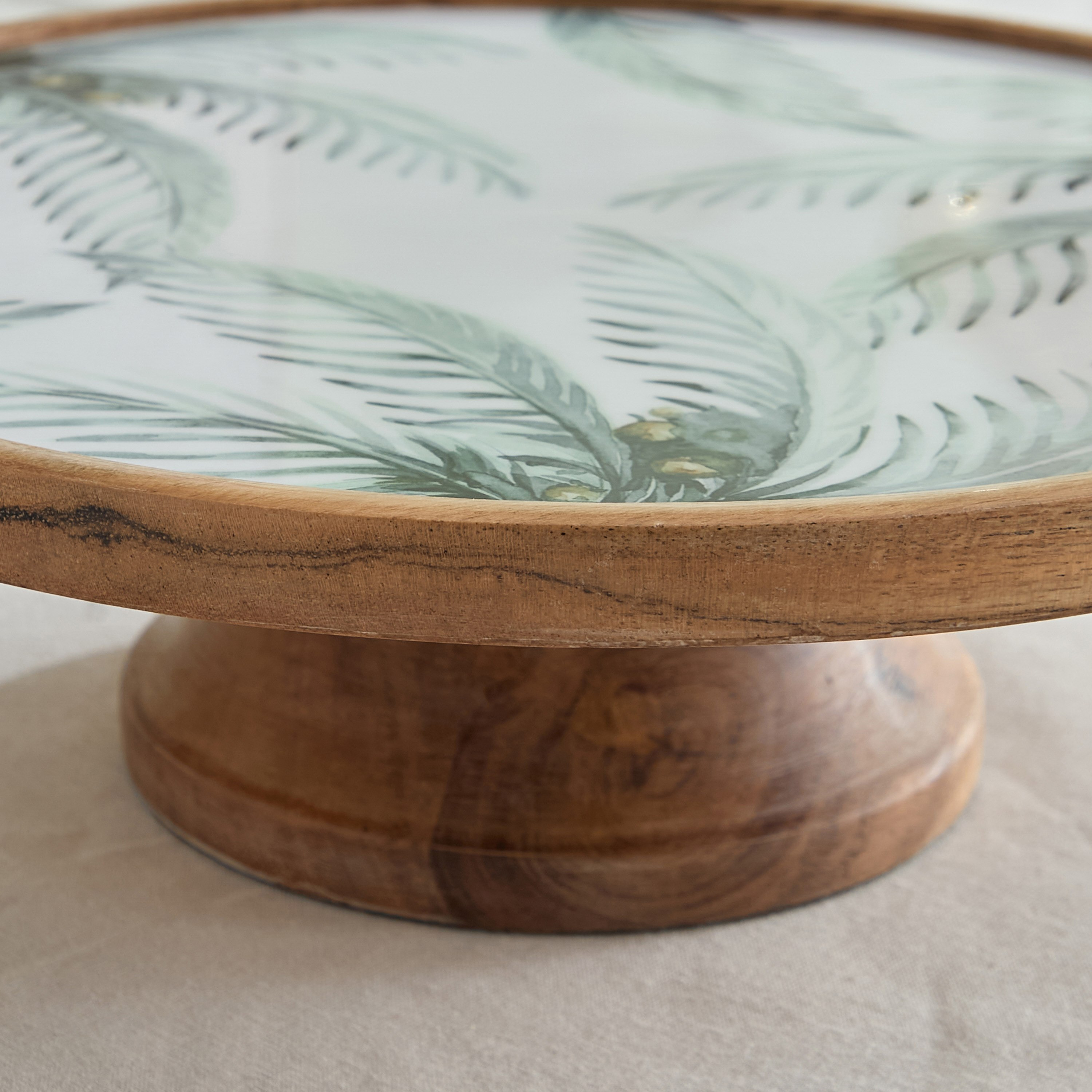 قاعدة تقديم بيديستال خشبية بتصميم سعف نخيل من بالم - 26.5x26.5x10 سم-hbxdecorandfurnishings-tabletop-serveware-image-4
