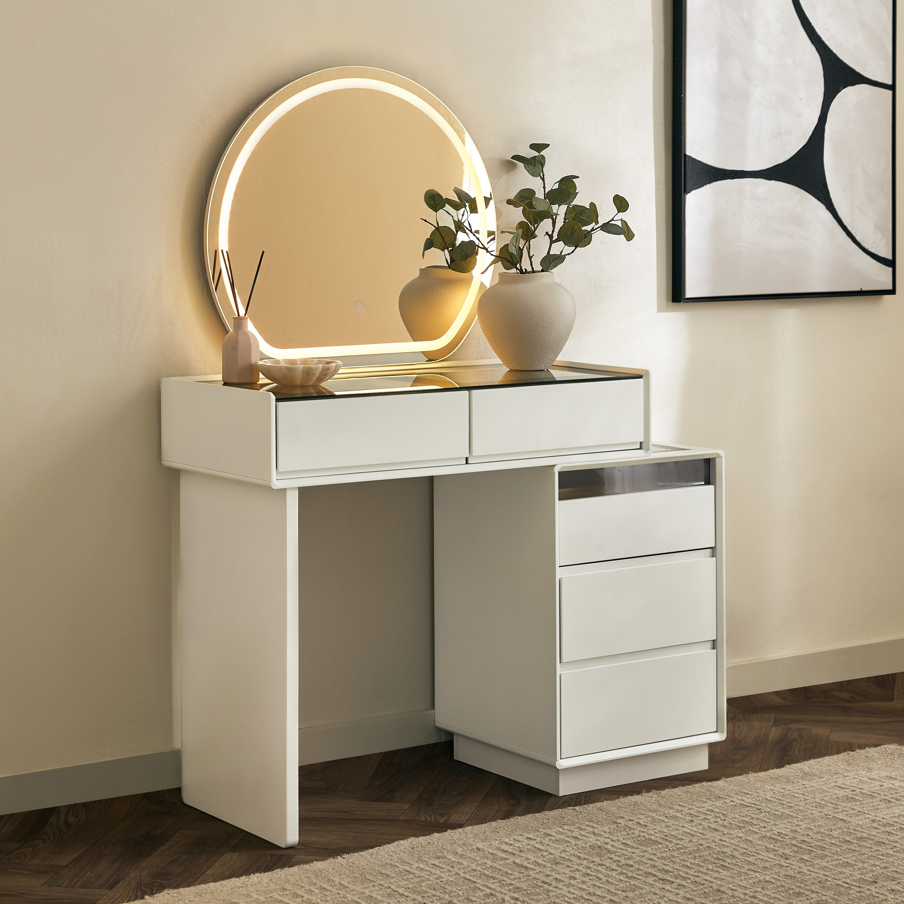 Marwell Modena Smart Dresser Makeup Cabinet with 5 Drawers and Mirror-hbxfurniture-bedroom-dressersandmirrors-image-1
