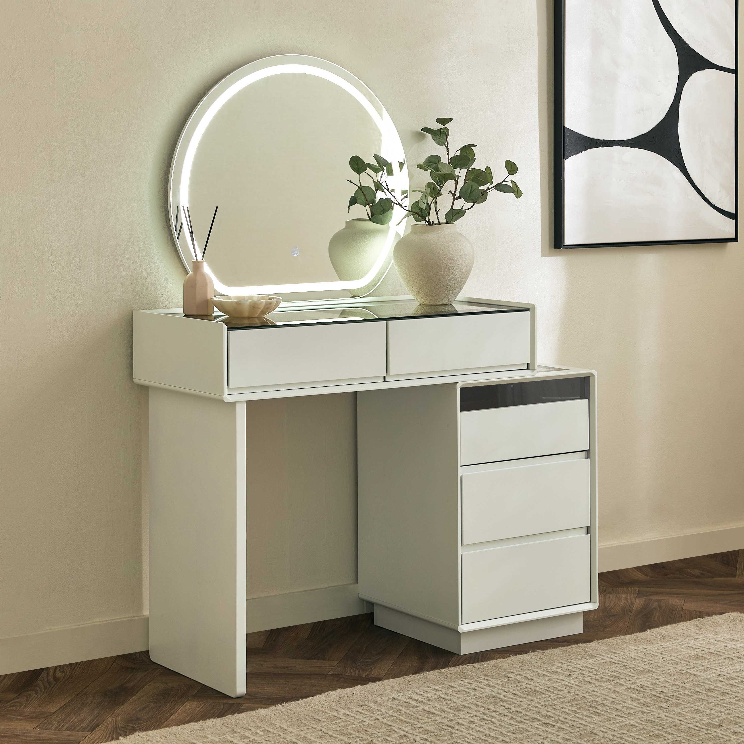 Marwell Modena Smart Dresser Makeup Cabinet with 5 Drawers and Mirror-hbxfurniture-bedroom-dressersandmirrors-image-2