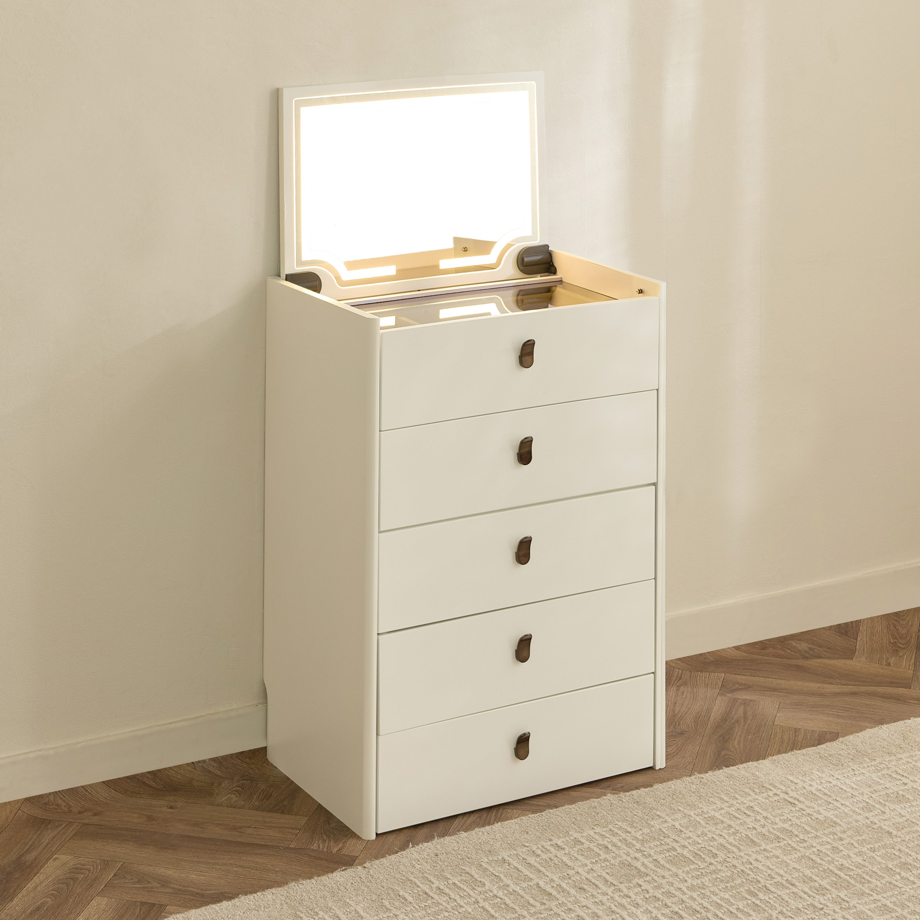 Marwell Compacto Smart 5-Drawer Dressing Table Makeup Cabinet with Mirror-hbxfurniture-bedroom-dressersandmirrors-image-1