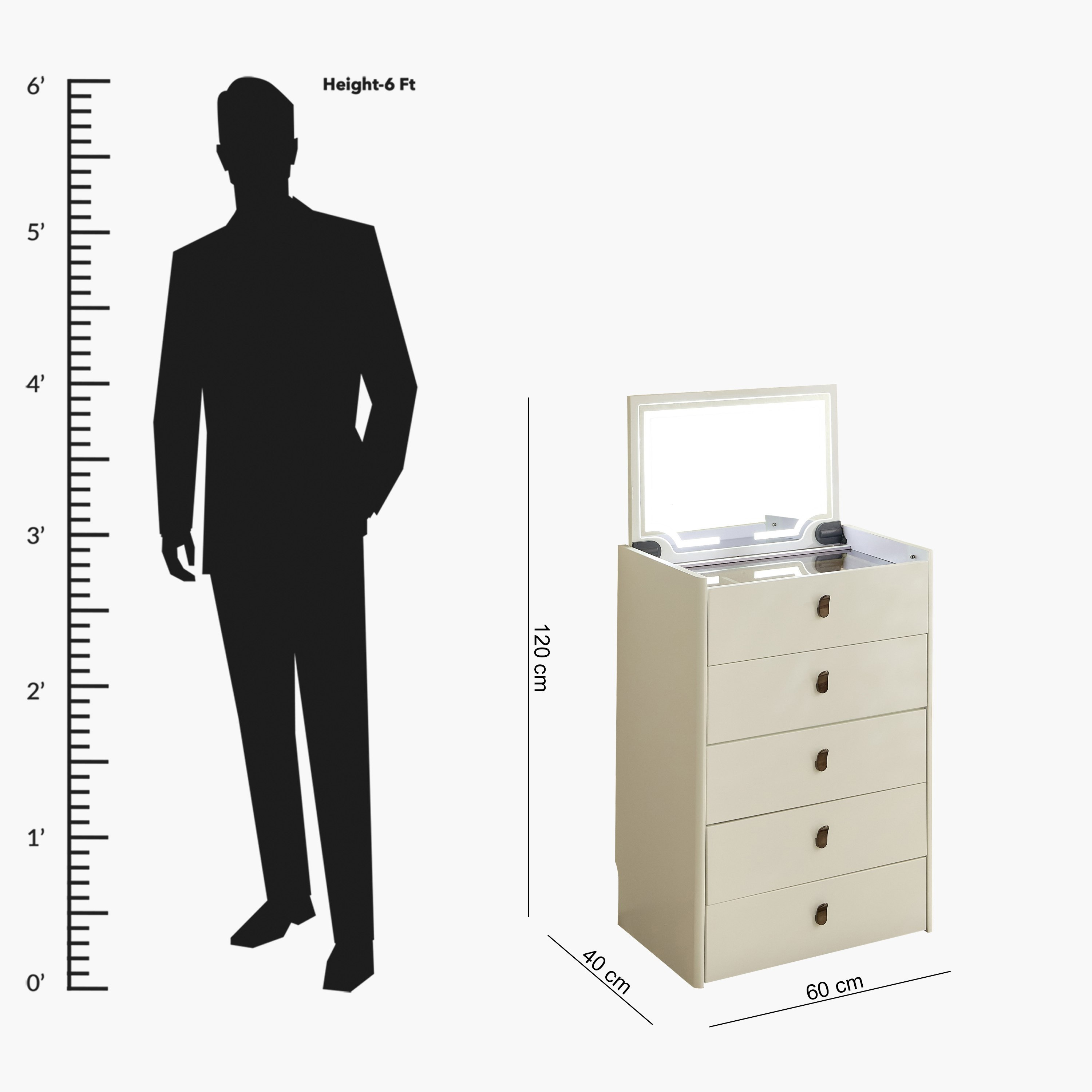 Marwell Compacto Smart 5-Drawer Dressing Table Makeup Cabinet with Mirror-hbxfurniture-bedroom-dressersandmirrors-image-14