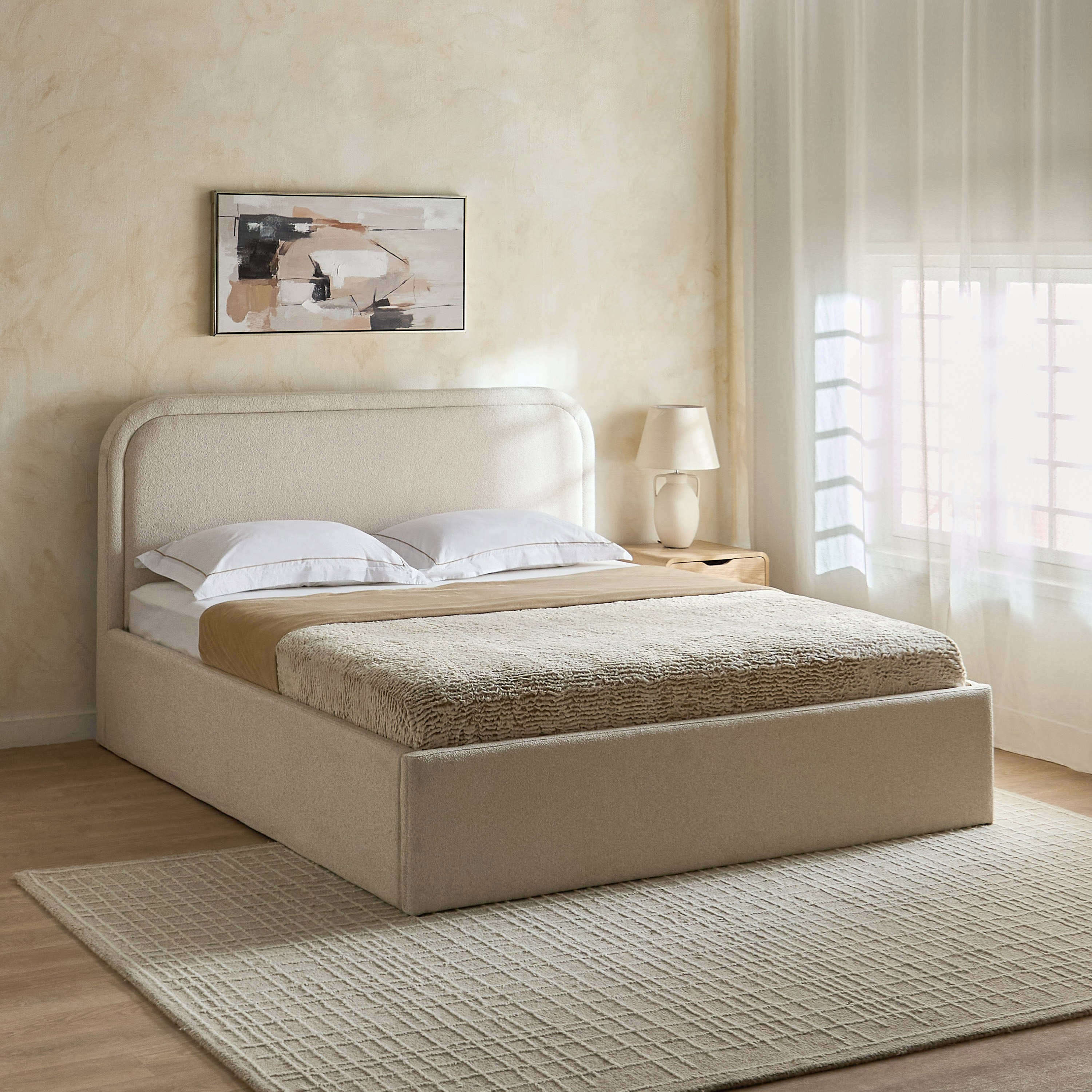 Movo Nordica Opal Upholstered Hydraulic Storage King Bed - 180x200 cm-hbxfurniture-bedsandbedsets-beds-king-image-1