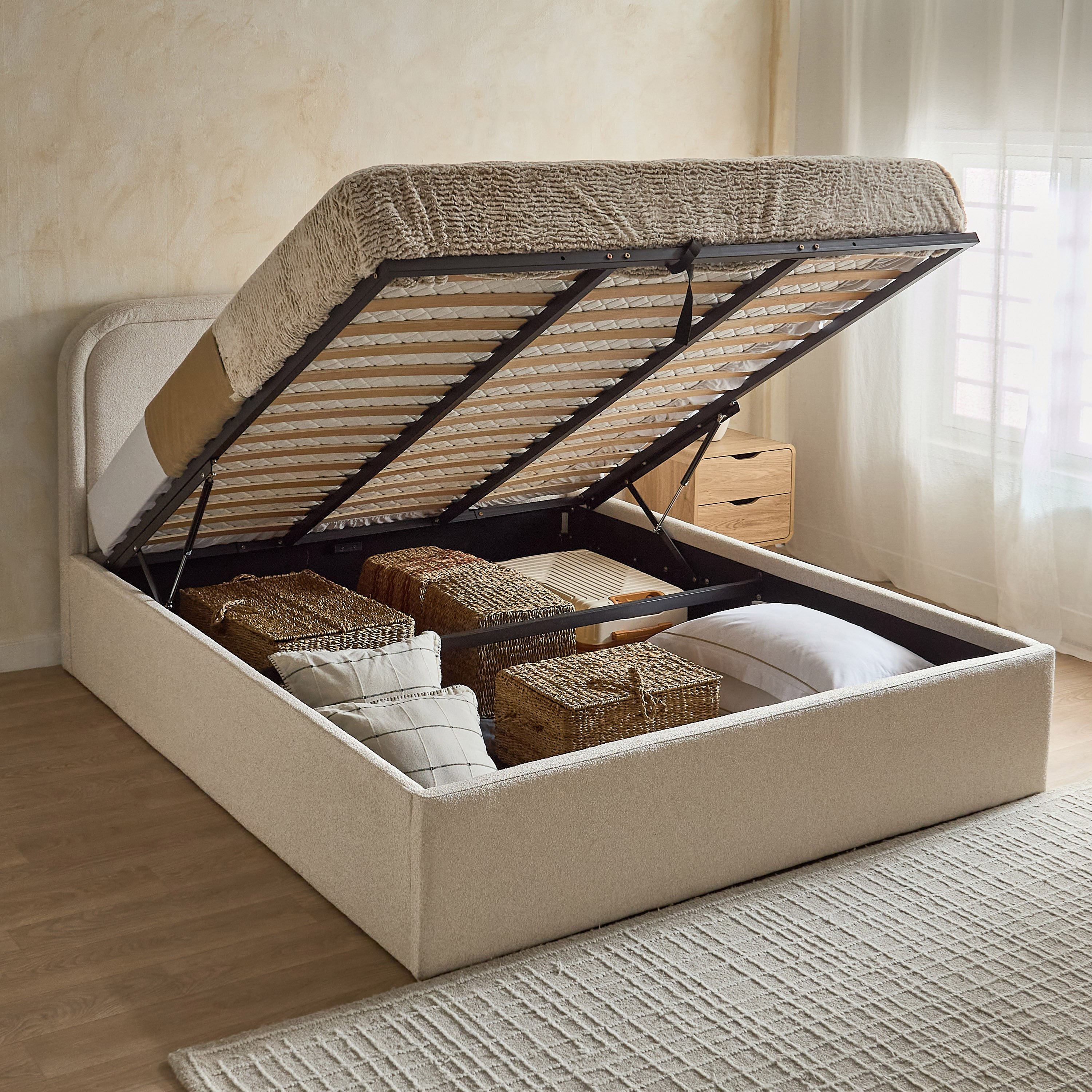 Movo Nordica Opal Upholstered Hydraulic Storage King Bed - 180x200 cm-hbxfurniture-bedsandbedsets-beds-king-image-5